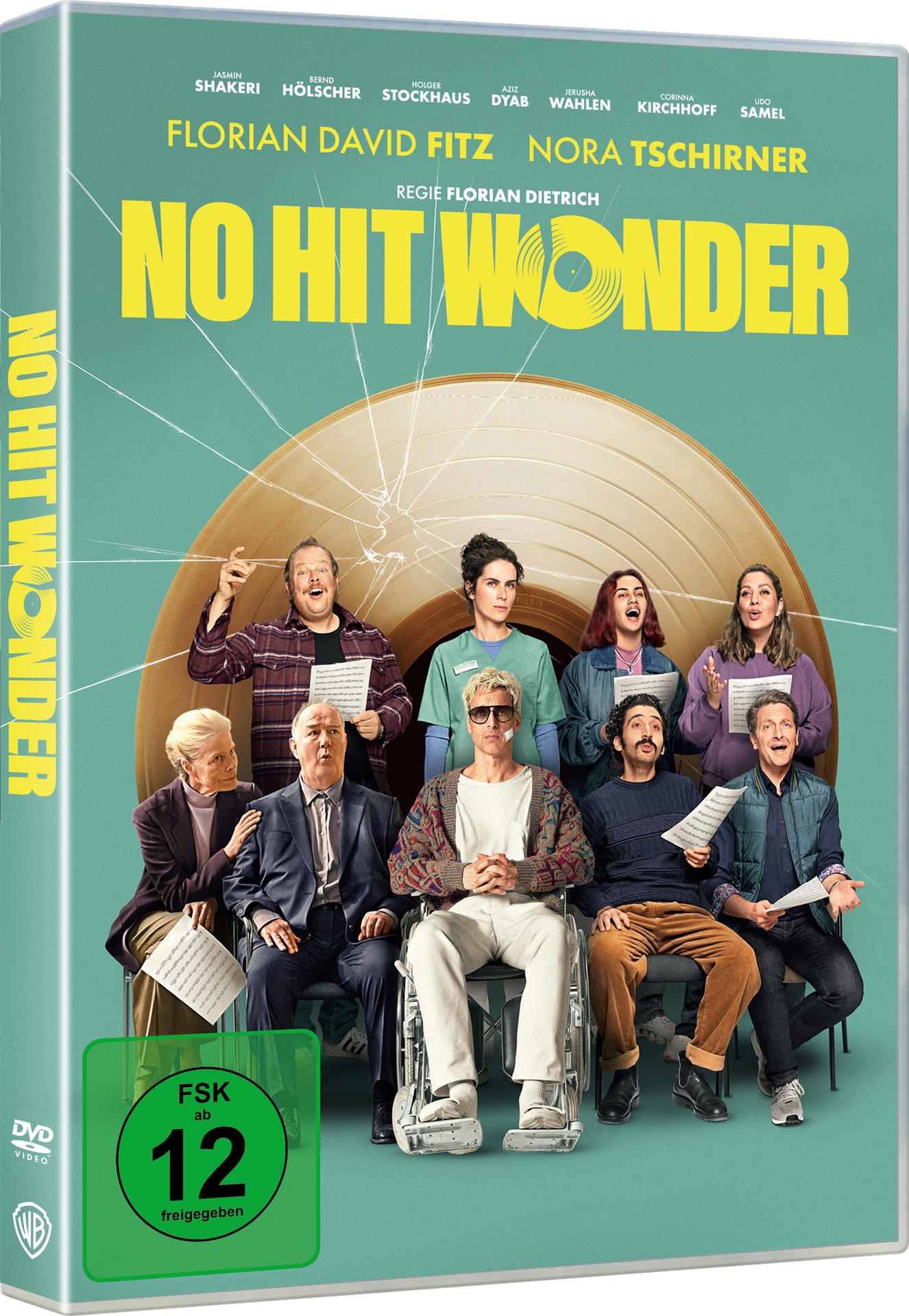 Das Filmplakat zeigt eine Gruppe von acht Personen vor einer zerbrochenen Schallplatte.