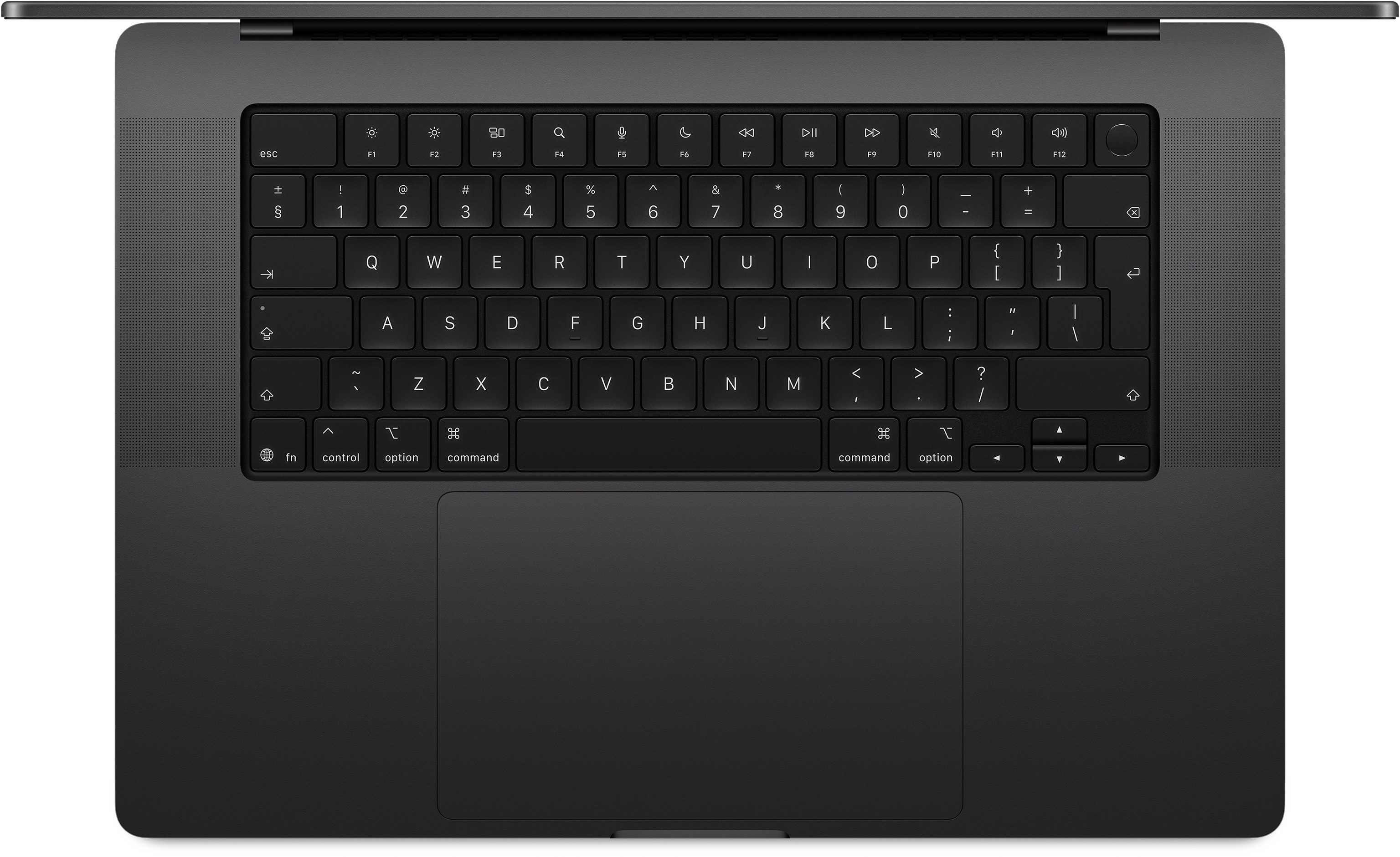 Sötétszürke laptop billentyűzettel és nagy érintőpaddal.