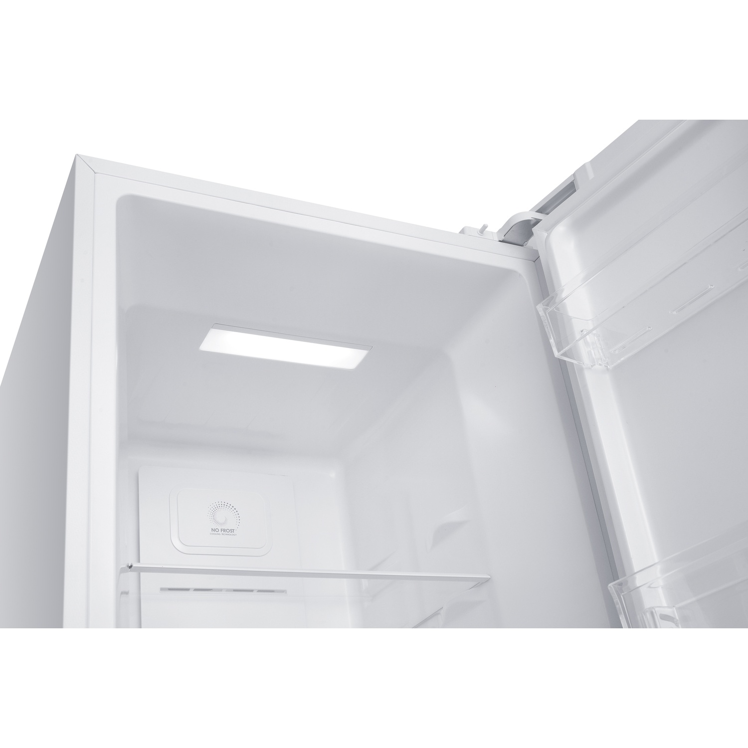 Interno di un frigorifero bianco con luce LED e un 