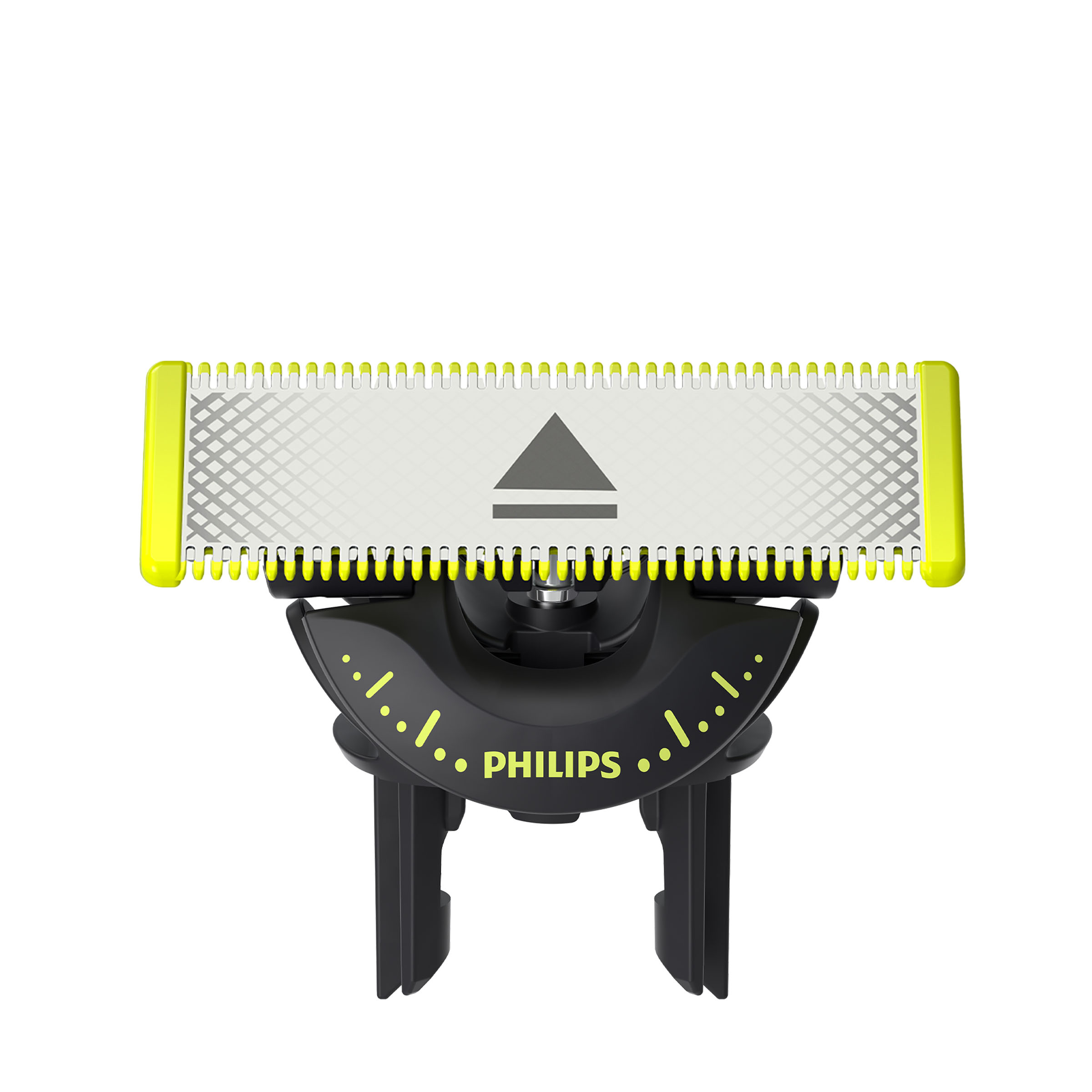 Nasadka do trymera Philips z żółtą krawędzią i czarnym pokrętłem.