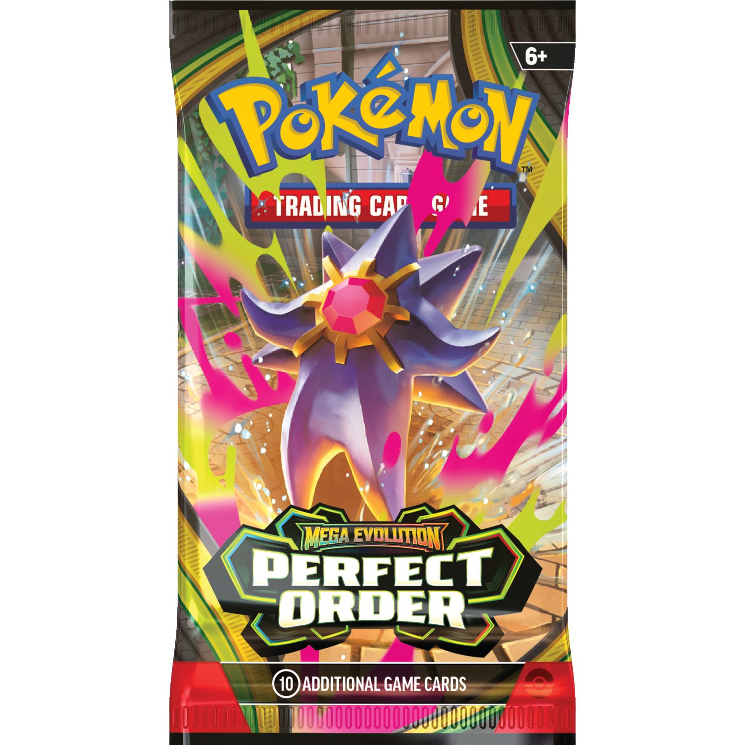 Pokemon Trading Card Game pack featuring a purple creature and "Perfect Order" text.