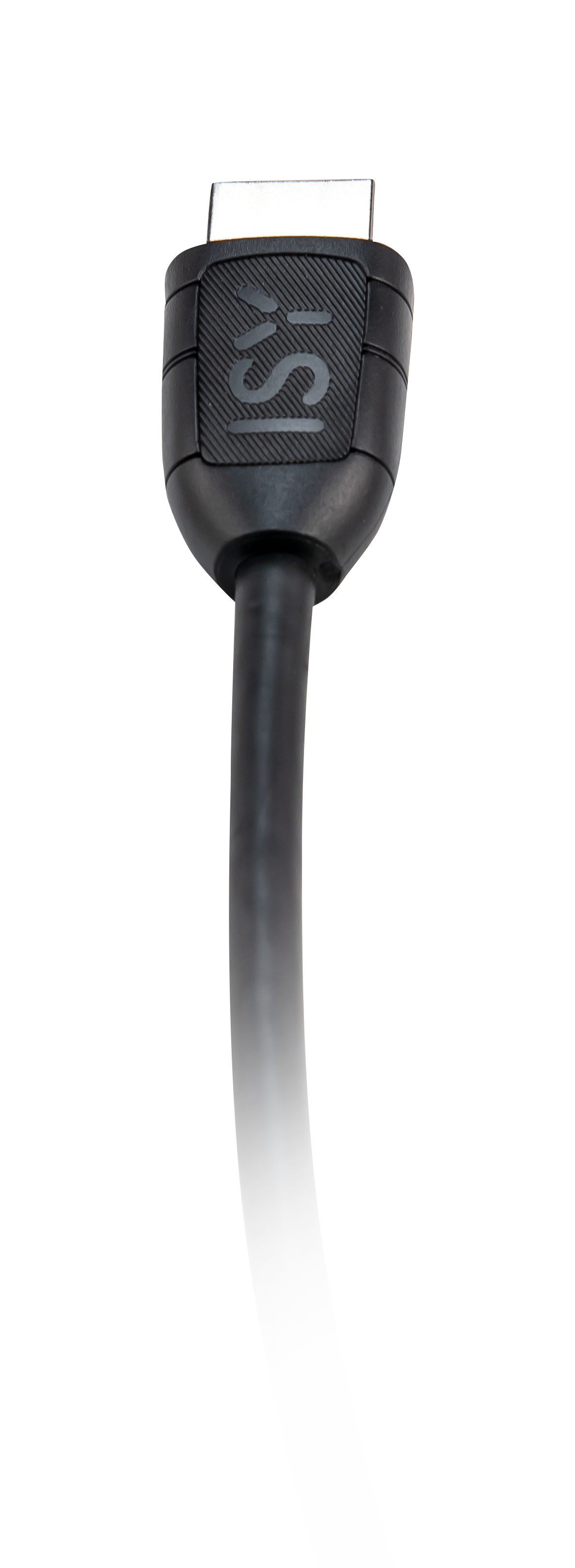 Czarny kabel HDMI ze srebrną wtyczką i logo.