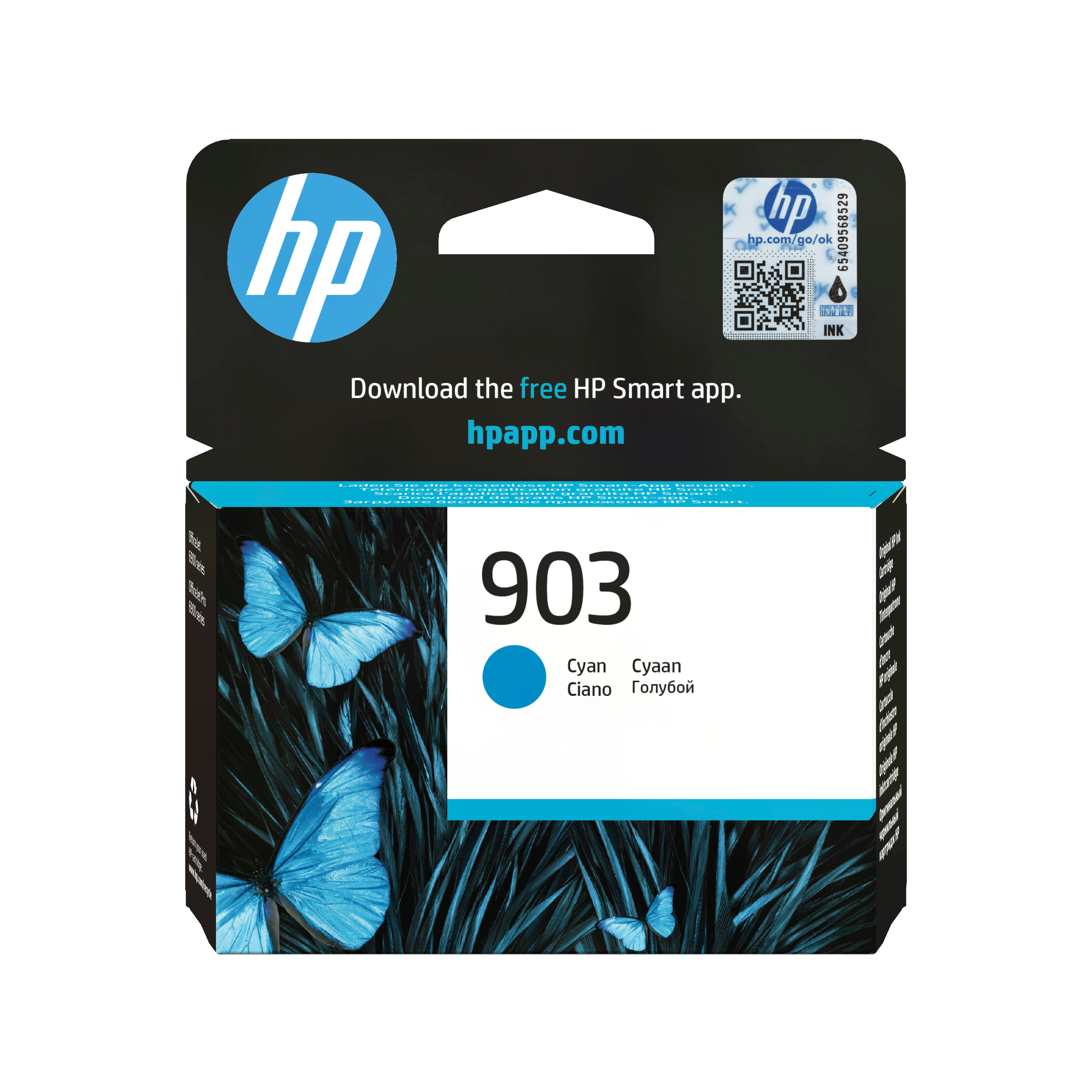 Tusz HP 903 Cyan z motywem motyla.