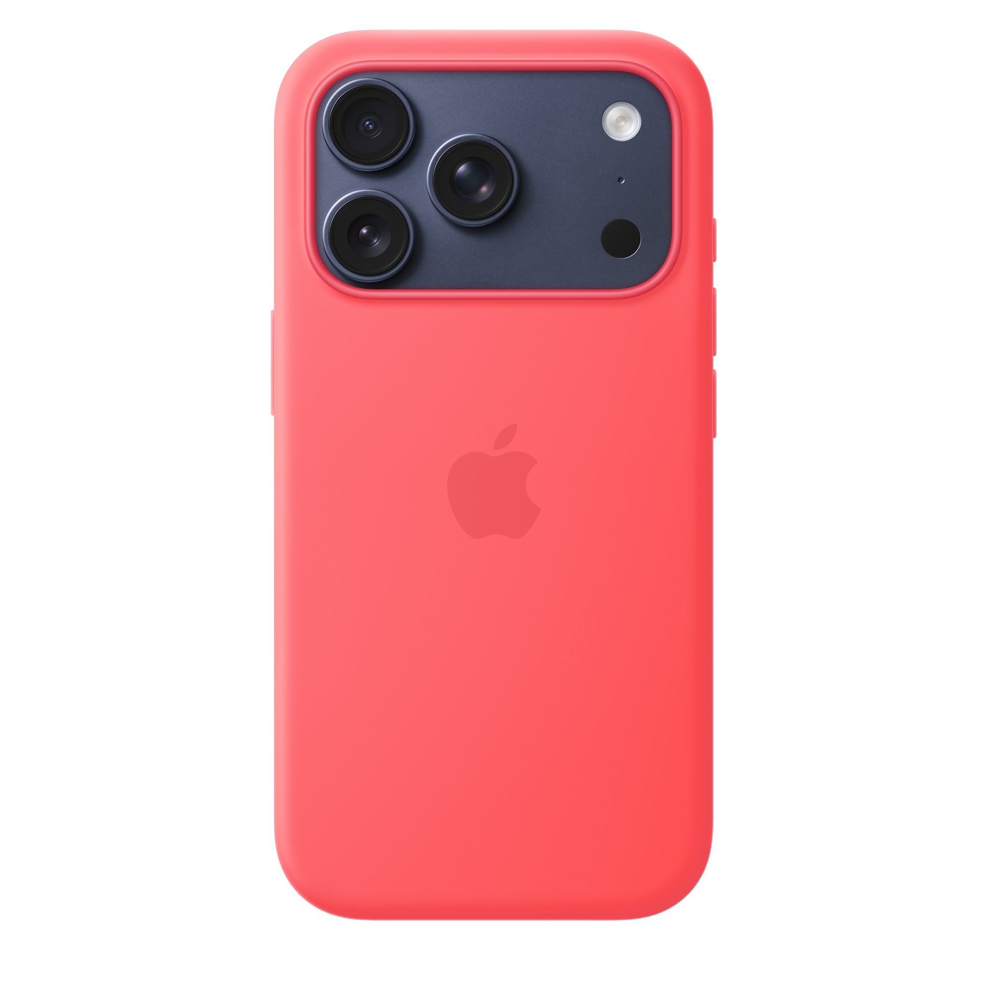 Piros telefontok három kamerával és Apple logóval