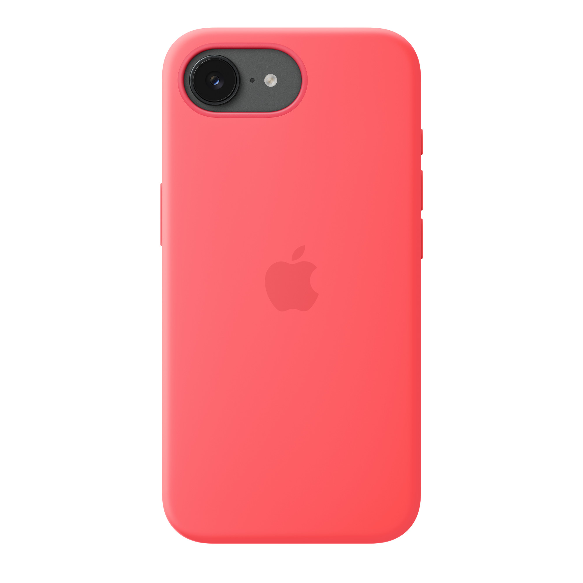 Fényes piros iPhone tok, középen Apple logóval.