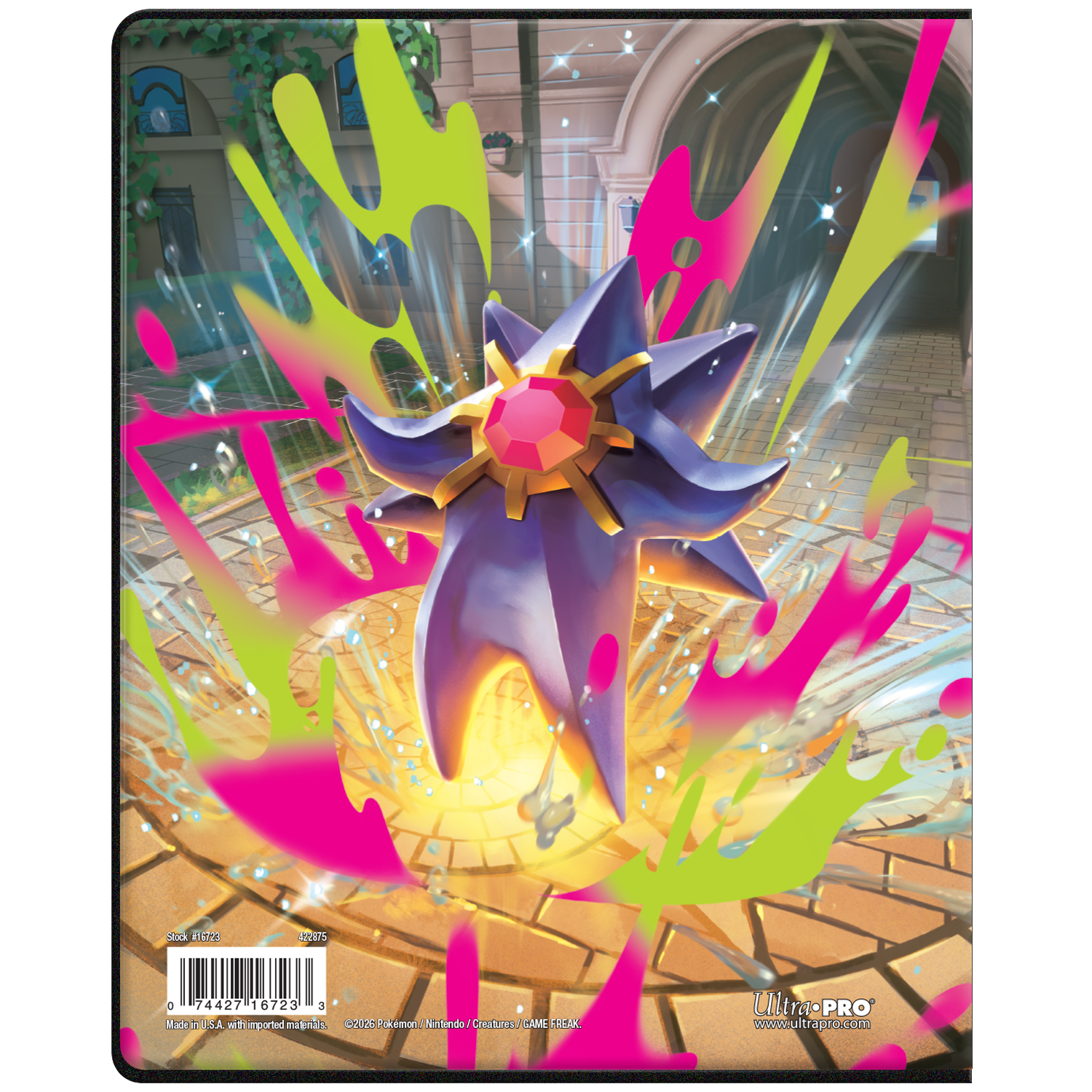 A purple star with a red gem, surrounded by colorful splatters.