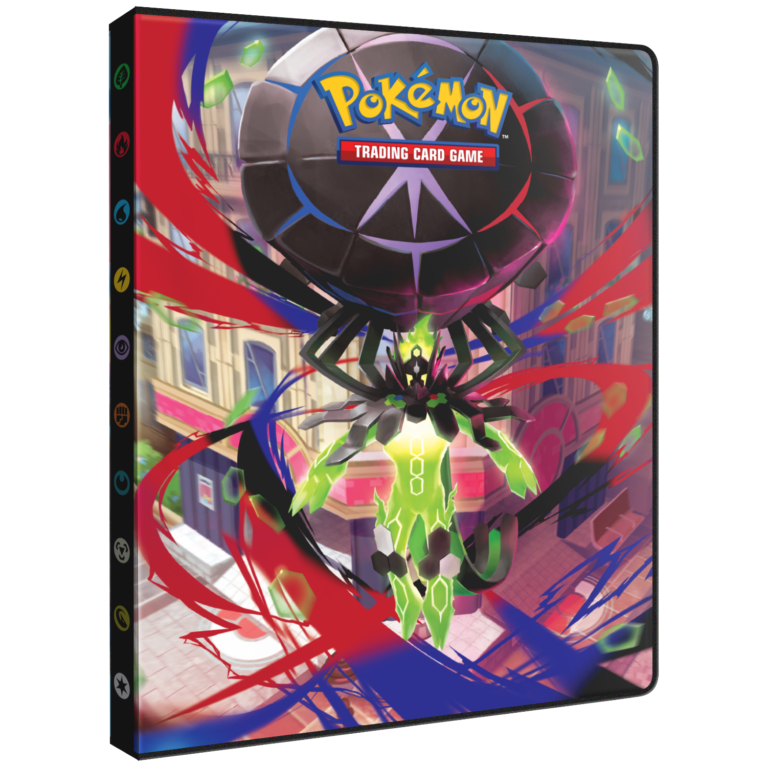 Pokemon Trading Card Game binder featuring Zygarde in a stylized city scene.