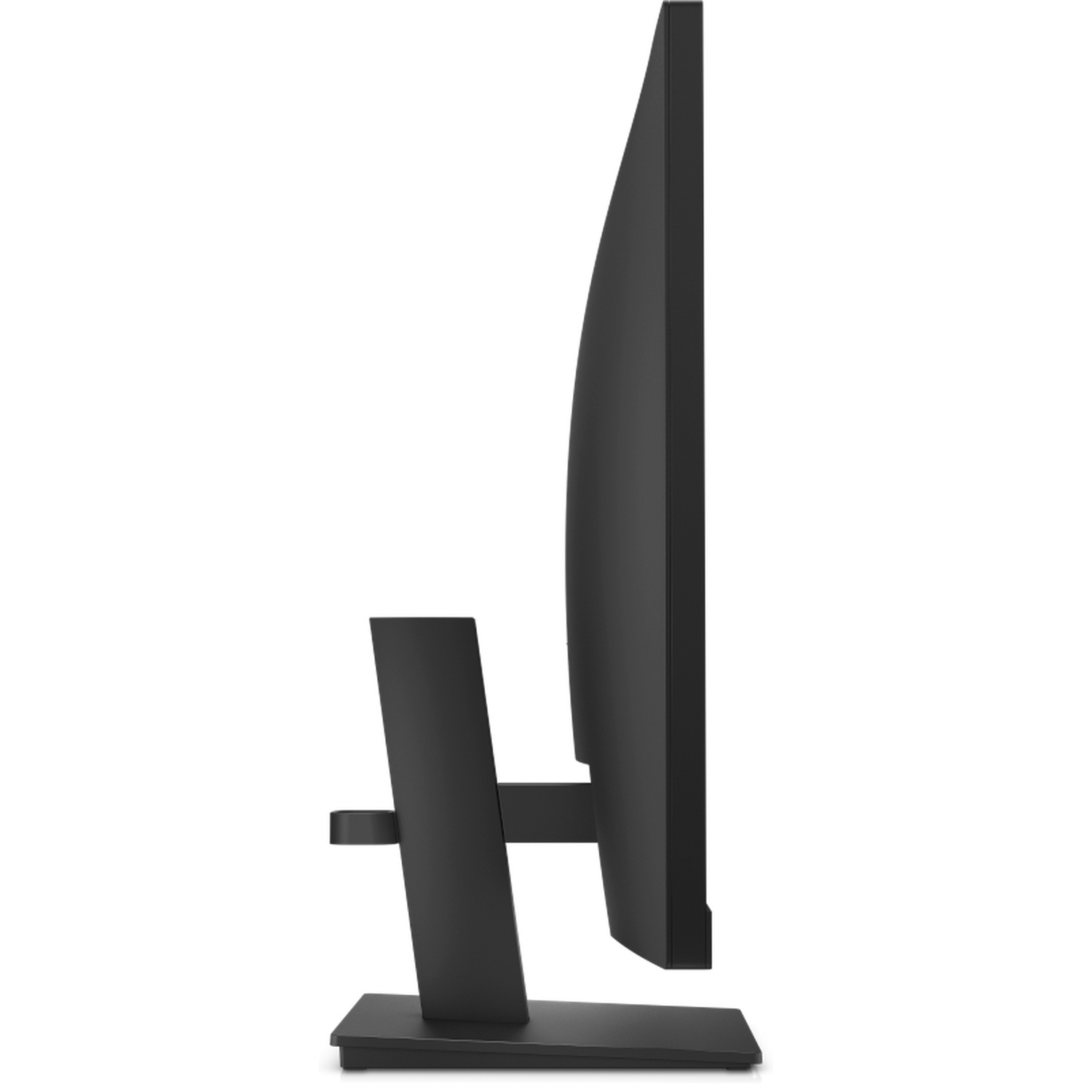 Black monitor shown in profile, resting on a simple stand.
