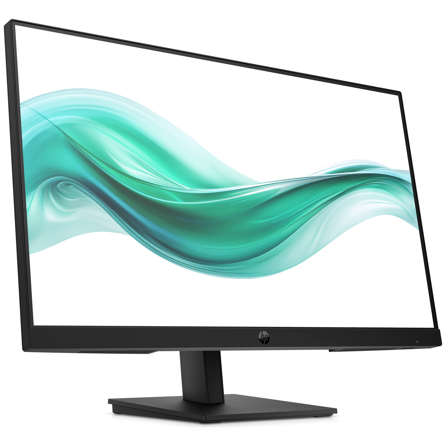 Un moniteur HP noir affiche un motif ondulé vert sur son écran.