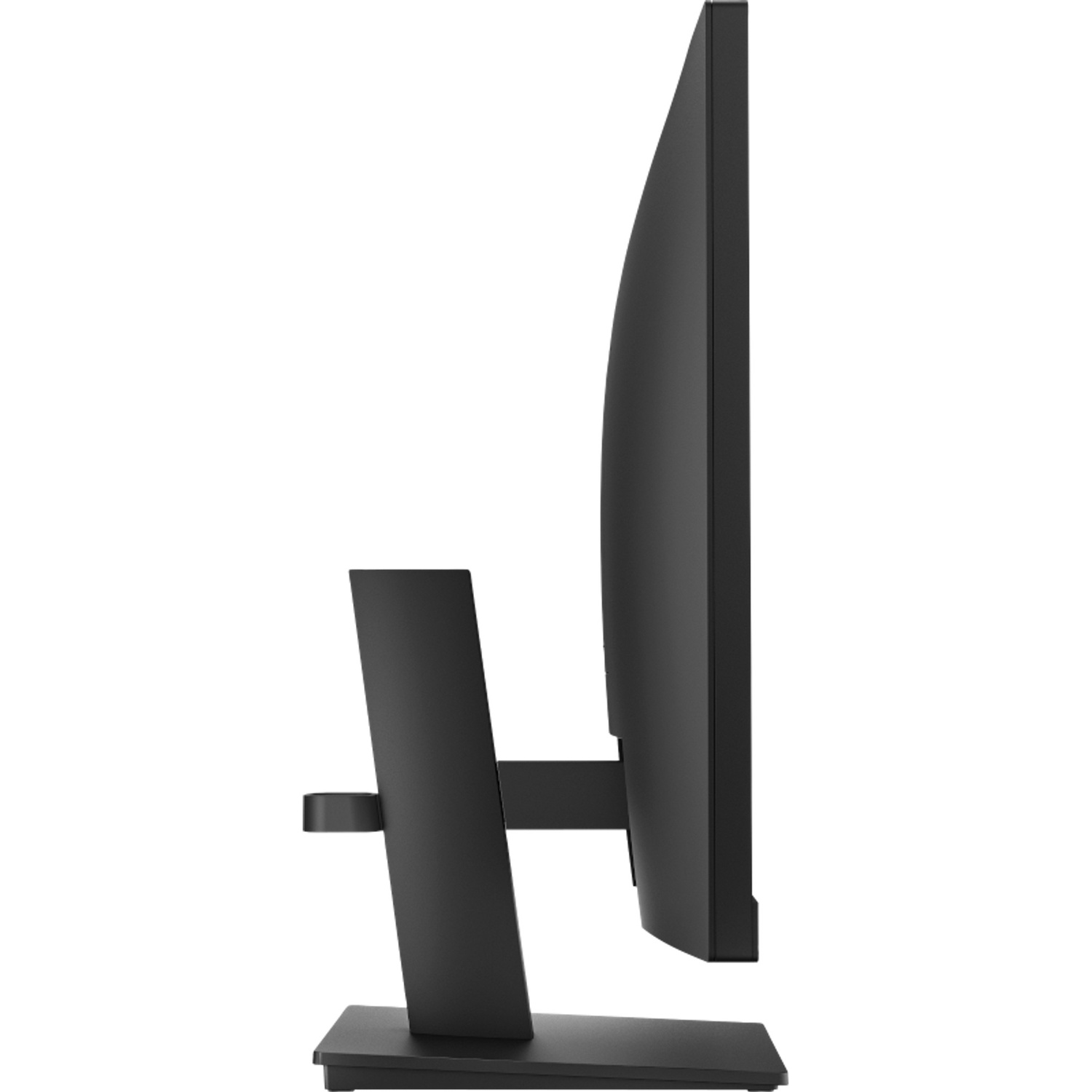 Moniteur d'ordinateur noir avec un support élégant, vu de côté sur fond blanc.