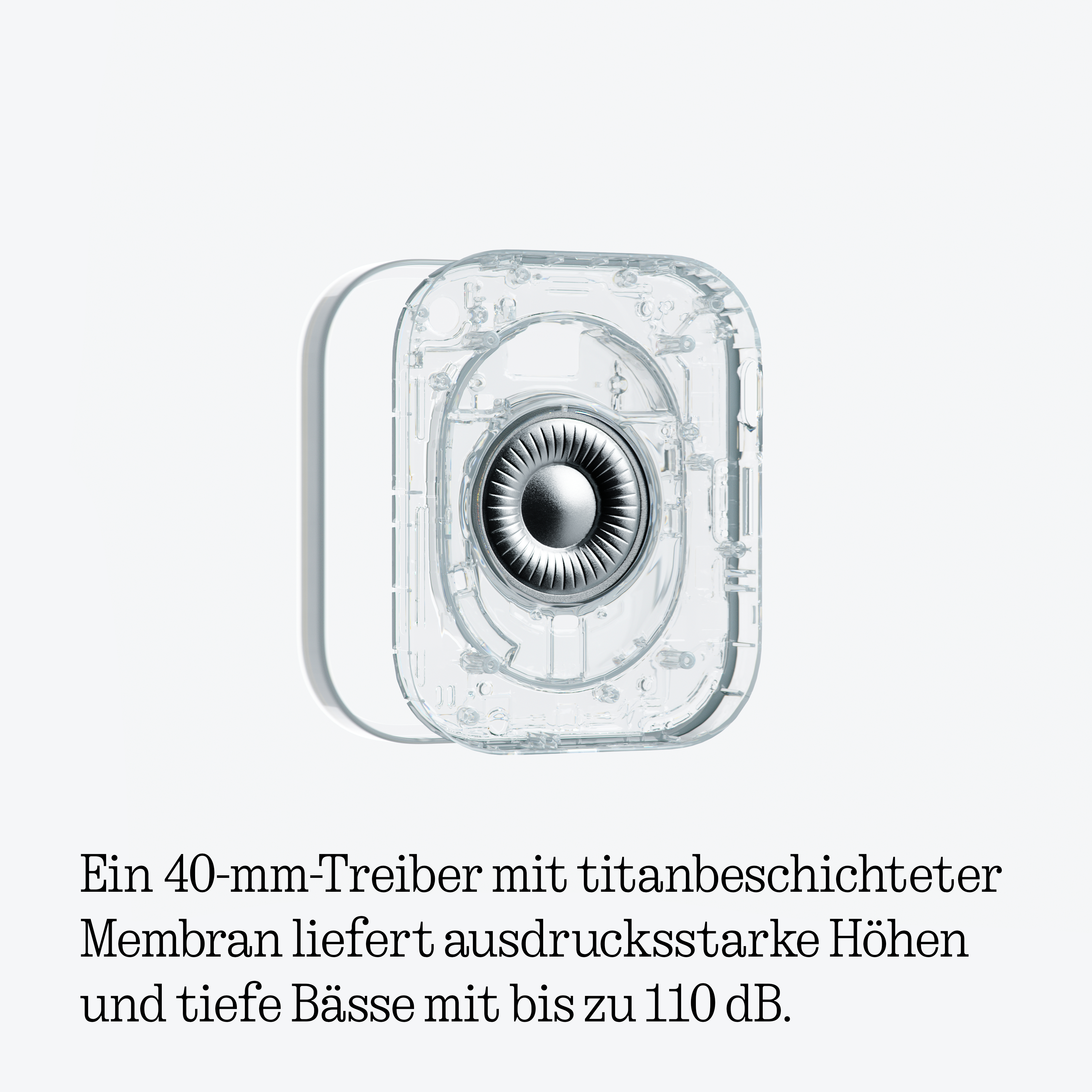 Ein transparenter Kopfhörer-Treiber mit titanbeschichteter Membran.