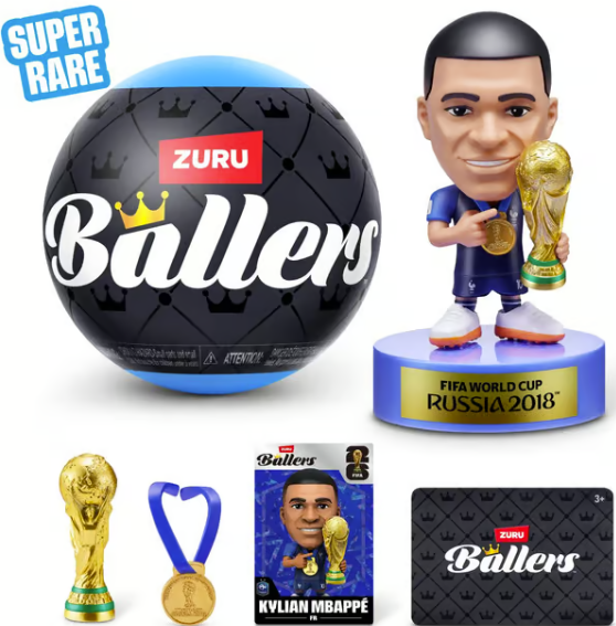 Ballers-Kollektion: Kylian Mbappé Figur, Pokal, Medaille & Ball.