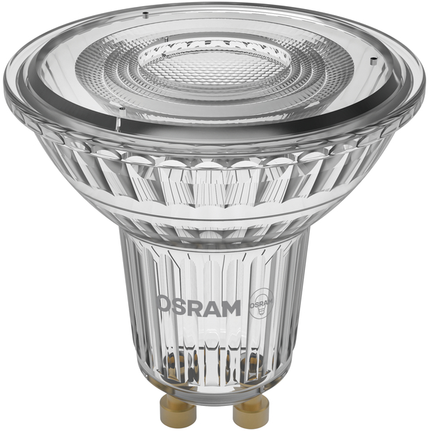 Une ampoule transparente avec contacts dorés et logo OSRAM.