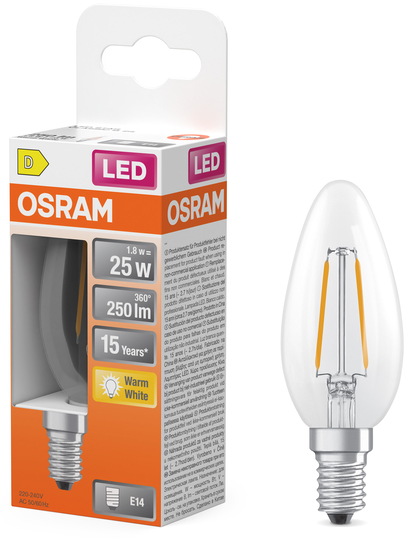 Ampoule Osram LED en boîte et seule. Claire, culot E14.