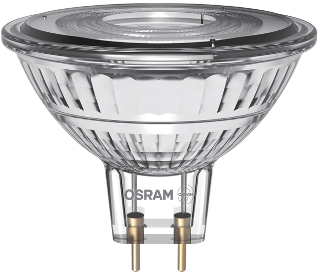 Une ampoule Osram transparente avec deux broches métalliques à la base.