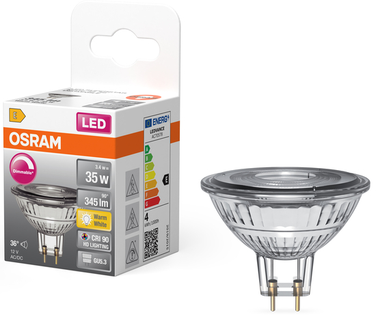 Spot LED OSRAM GU5.3, 35W, 345lm, Blanc Chaud, emballé et séparé.