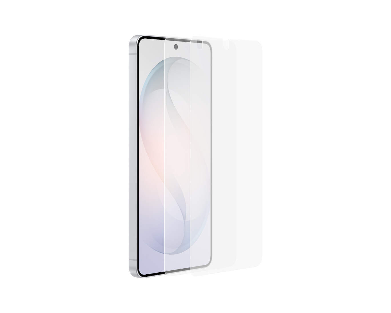 Srebrny smartfon z szklaną osłoną ekranu obok.