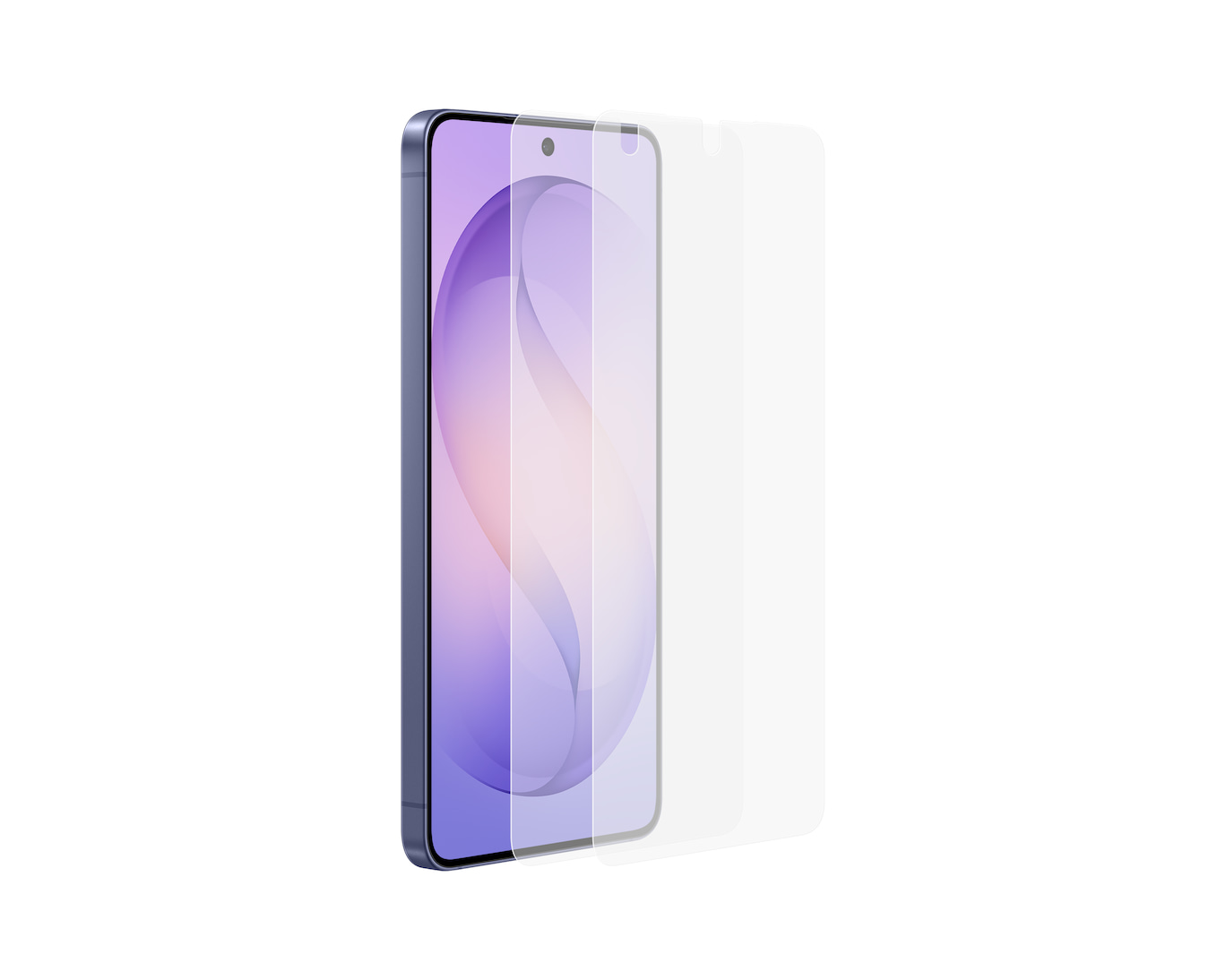 Smartfon z osłoną ekranu. Fioletowe tło.