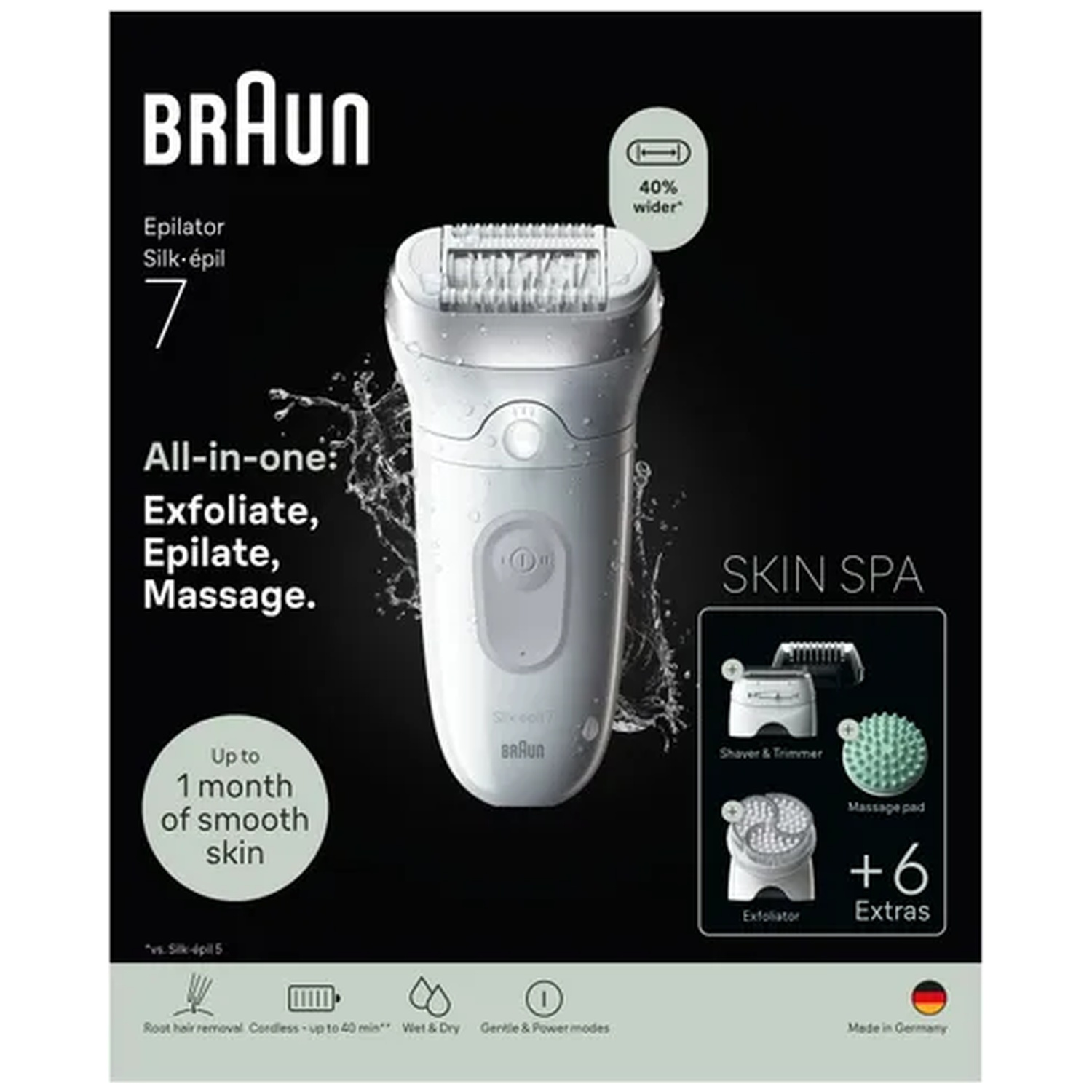 Braun Silk-épil 7 epileerapparaat met 40% breder hoofd, nat en droog, 6 extra's.