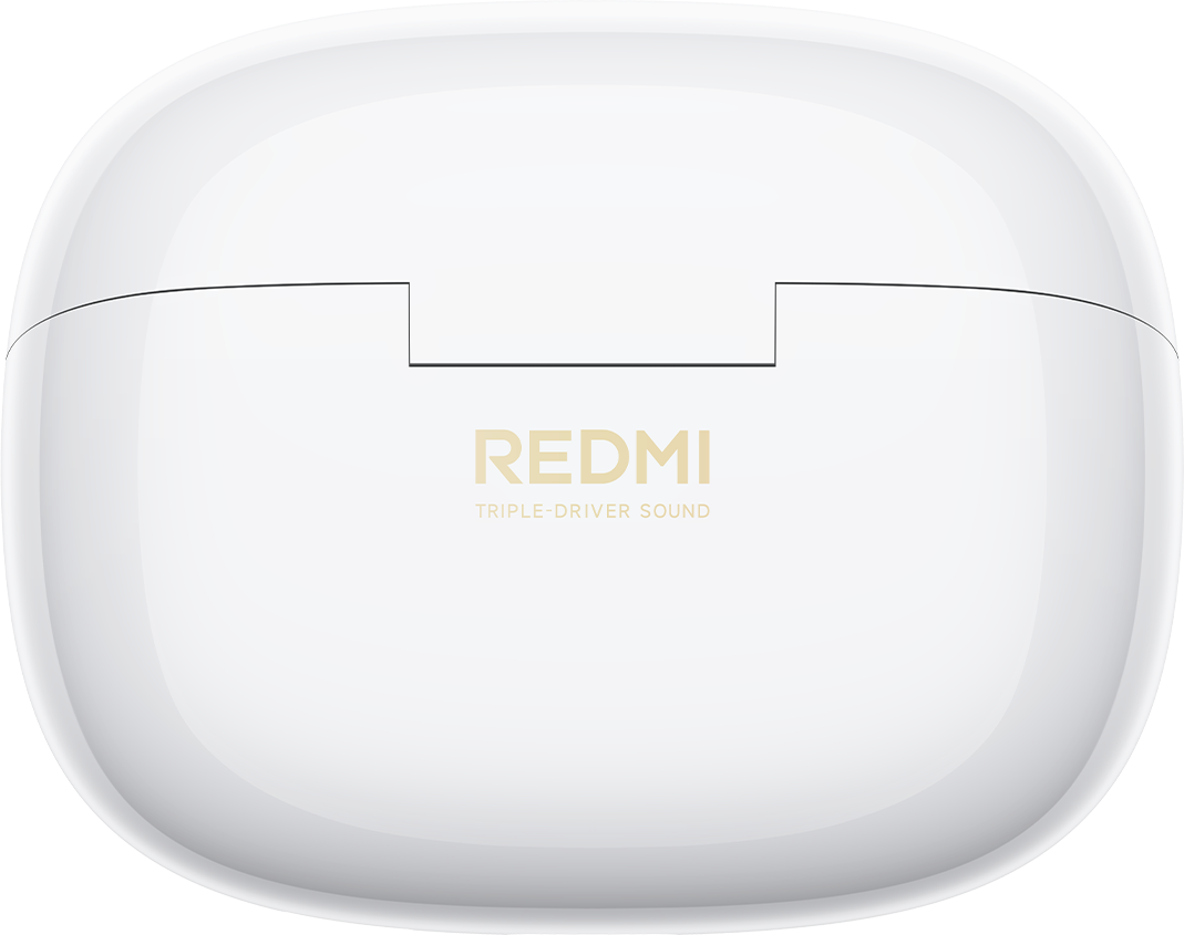 Weiße Redmi-Kopfhörerhülle mit goldener Schrift.