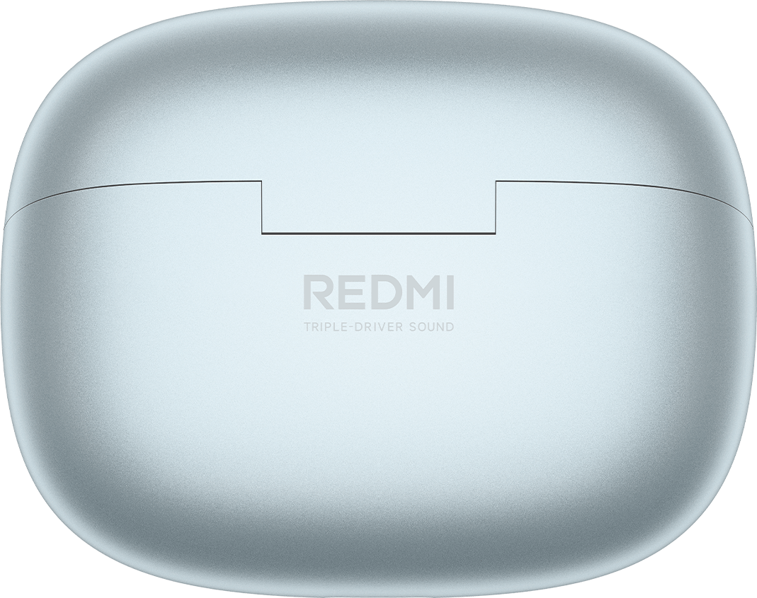 Una custodia di ricarica per auricolari azzurra con logo Redmi.