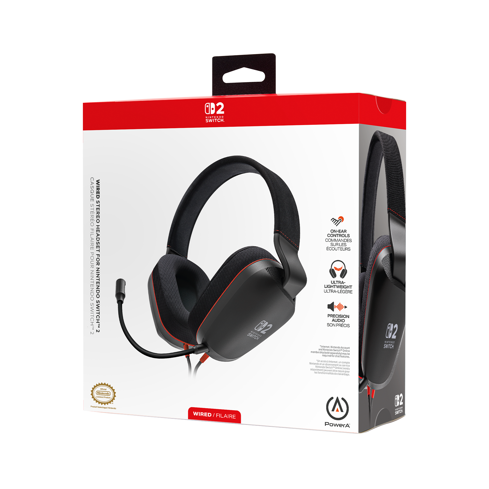 Verpackung eines schwarzen Nintendo Switch Headsets mit roten Akzenten.