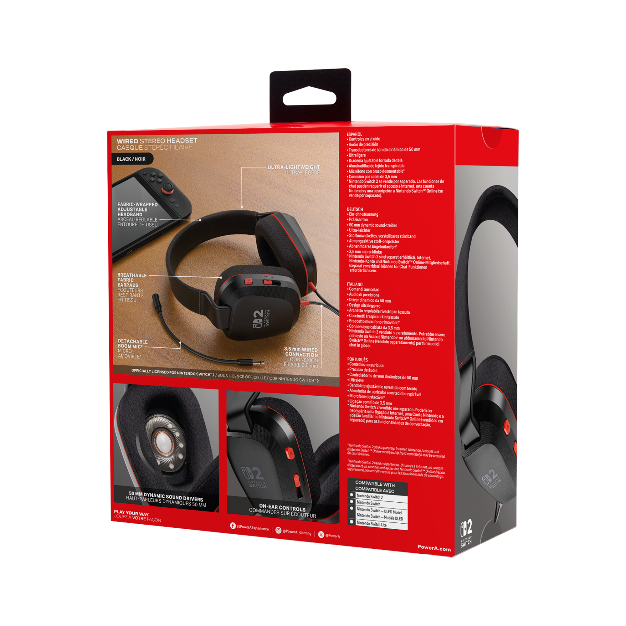 Schwarzer Gaming-Headset mit roter Akzentuierung, ideal für Nintendo Switch.
