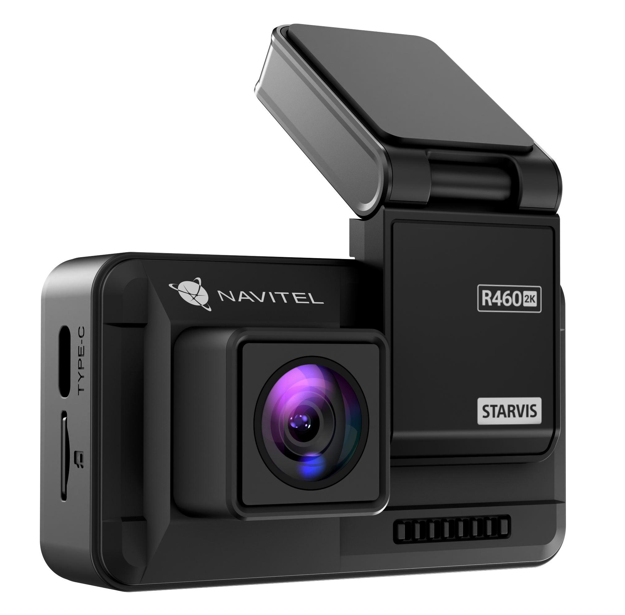 Fekete Navitel R460 2K műszerfali kamera Type-C porttal és Starvis érzékelővel.