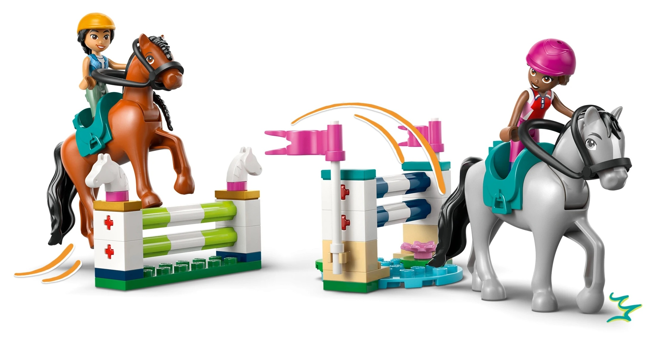 Dwie dziewczynki skaczą przez przeszkody.