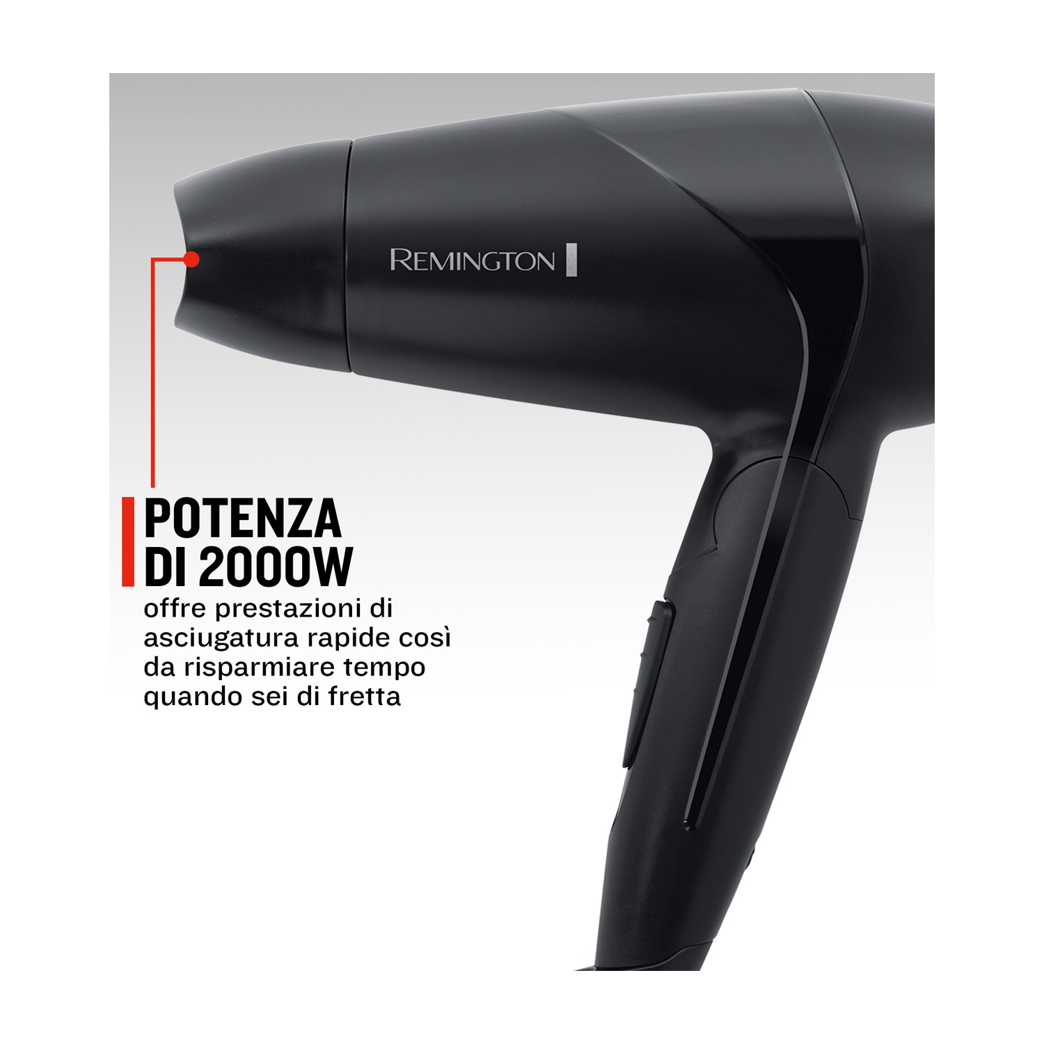 Asciugacapelli Remington nero da 2000W.