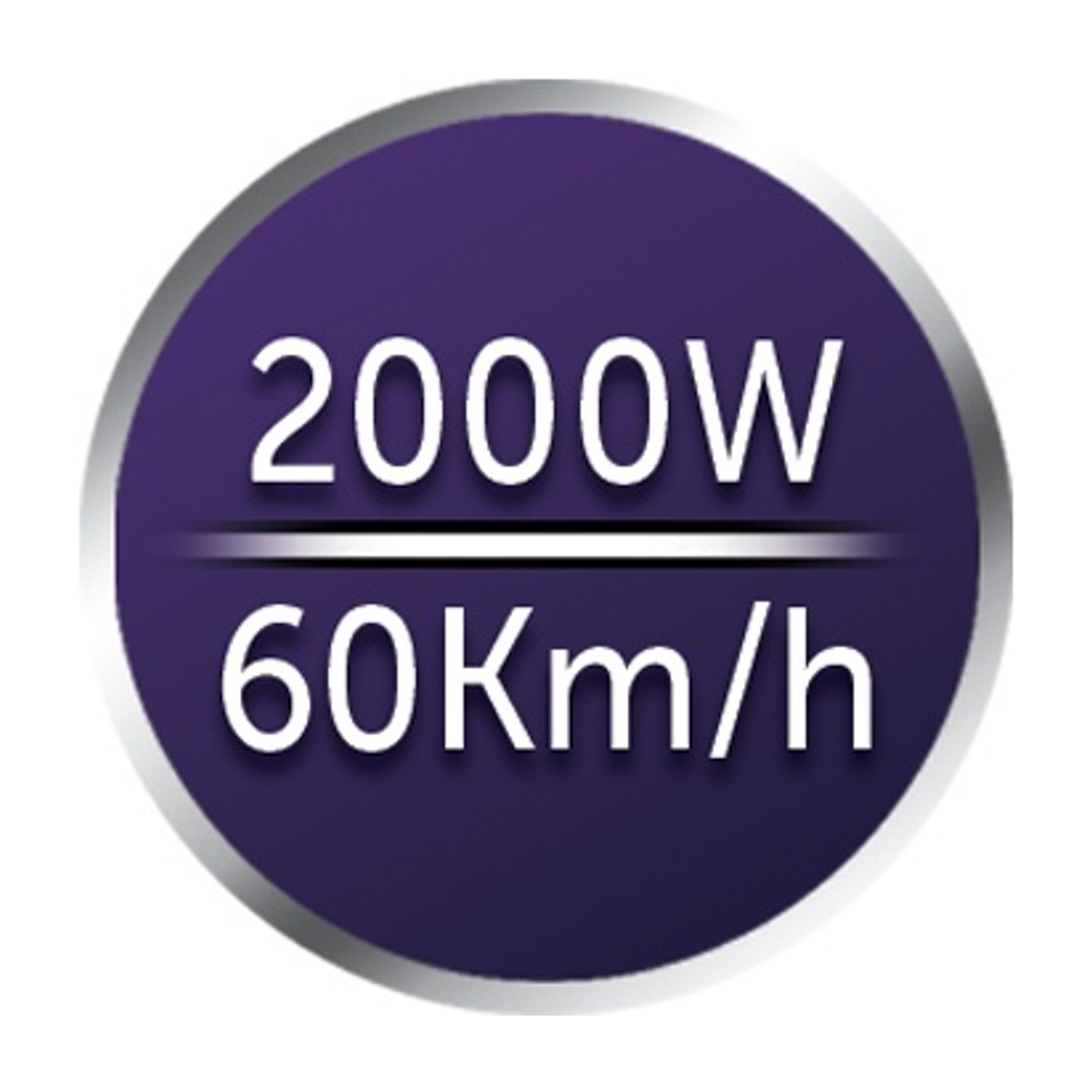 L'immagine mostra 2000W e 60Km/h su un cerchio viola.