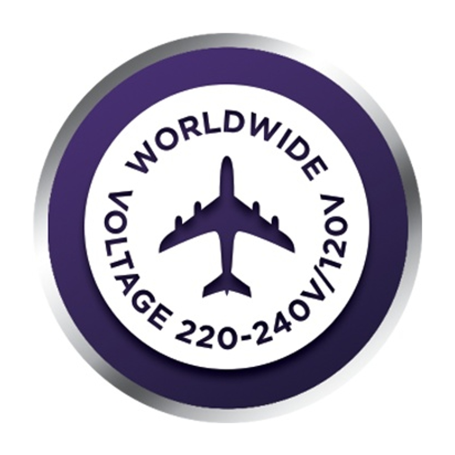 Simbolo con aereo e testo 'Tensione Mondiale 220-240V/120V'.