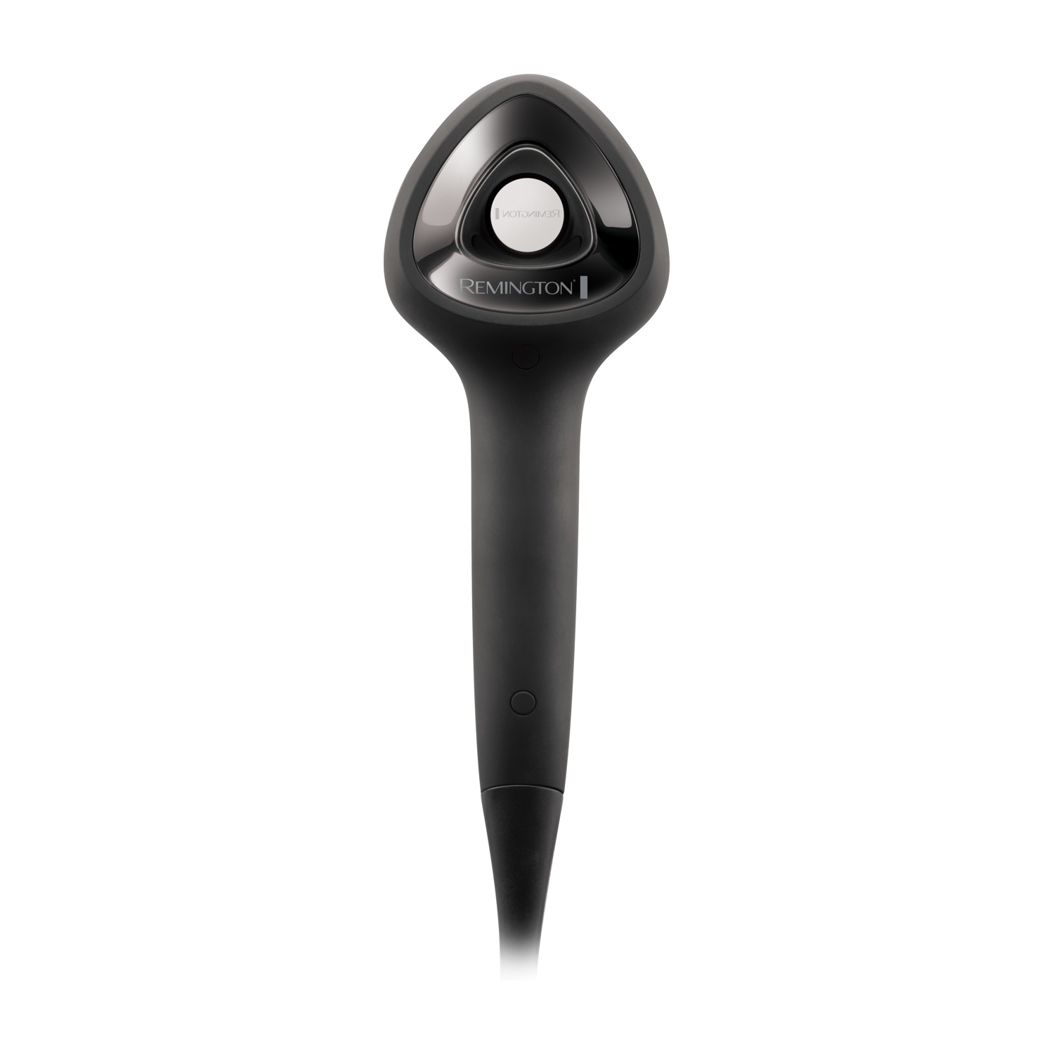 Una piastra per capelli Remington nera con manico ergonomico e pulsante argentato.