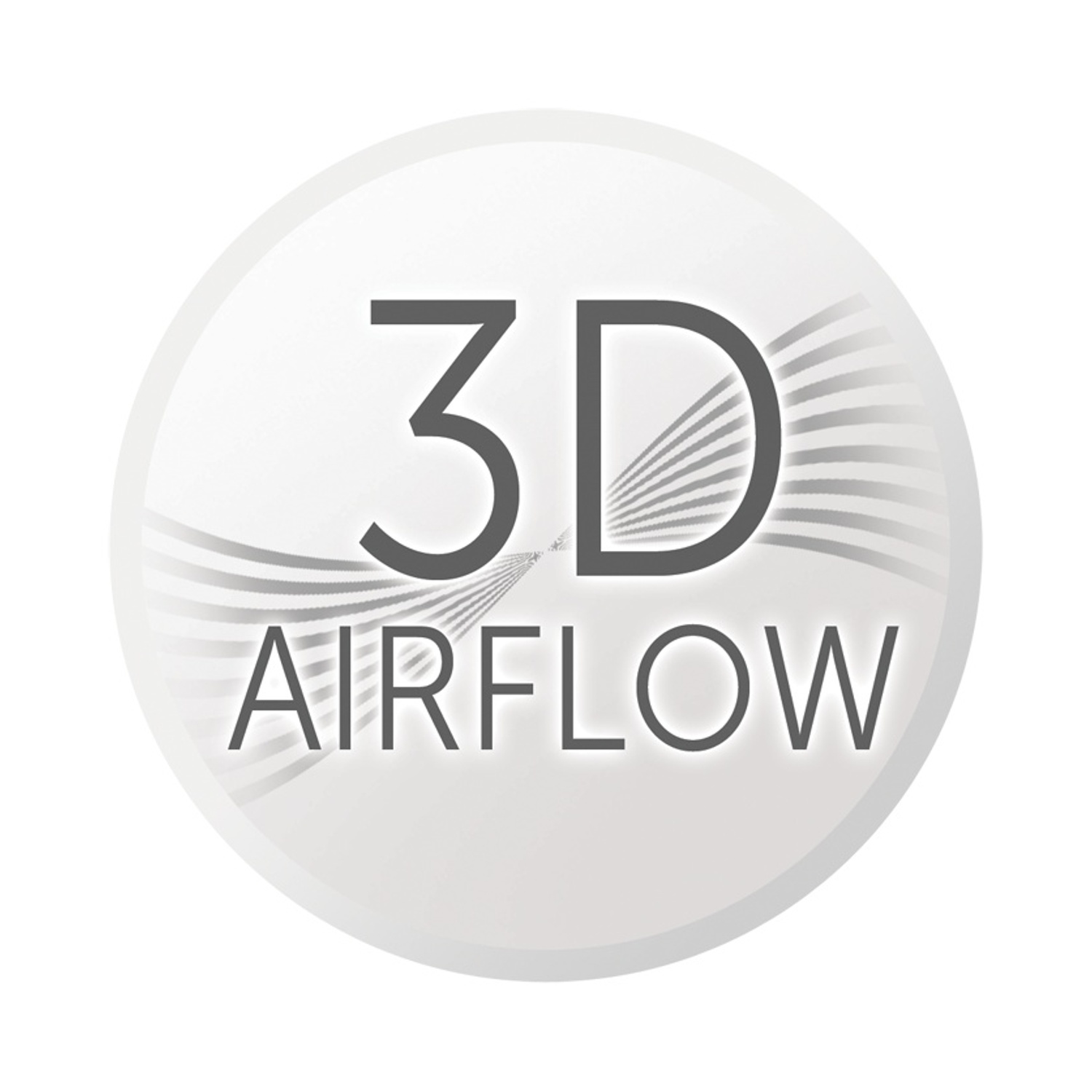 Logo 3D AIRFLOW con lettere grigie su cerchio bianco.