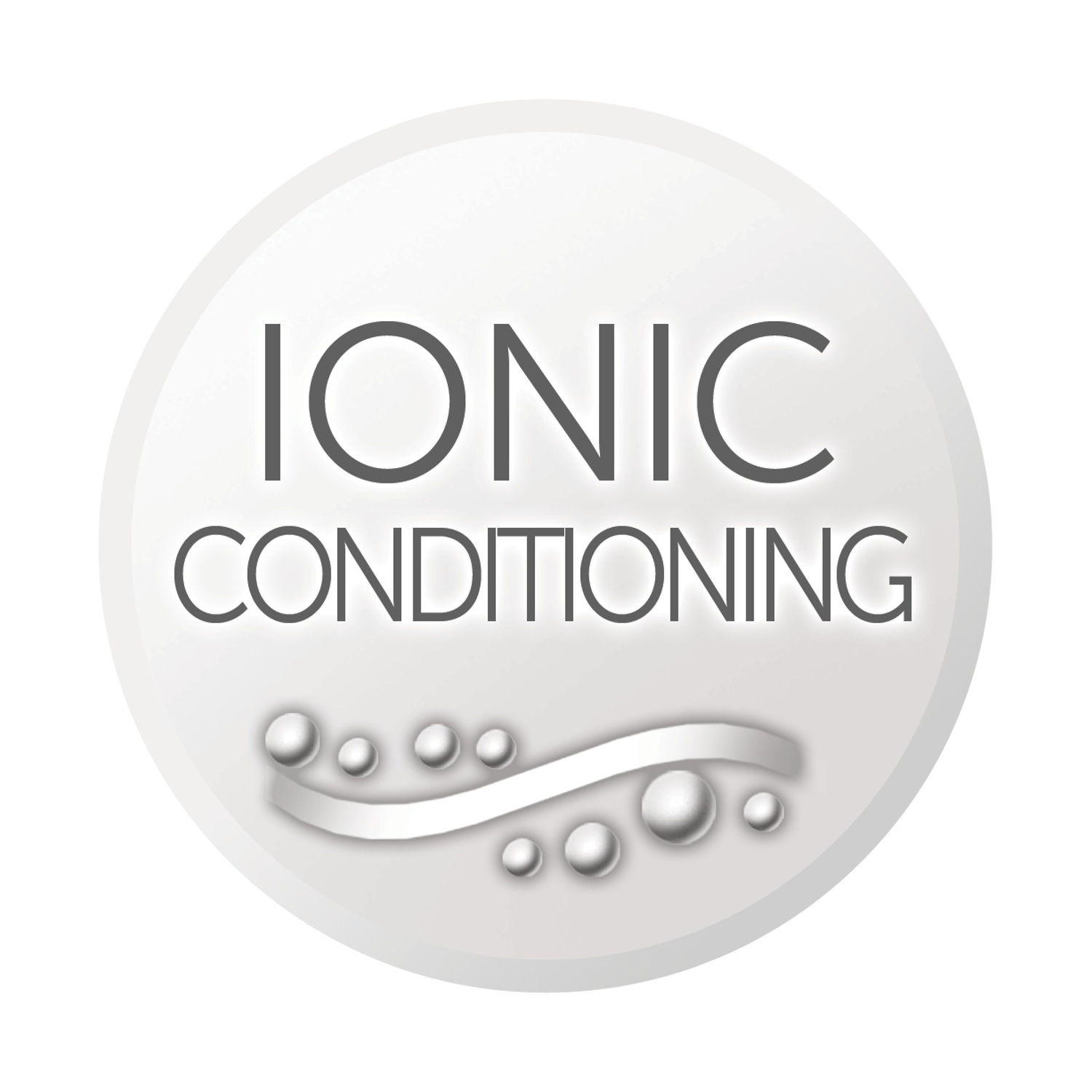 Simbolo con testo 'IONIC CONDITIONING' e perle stilizzate.