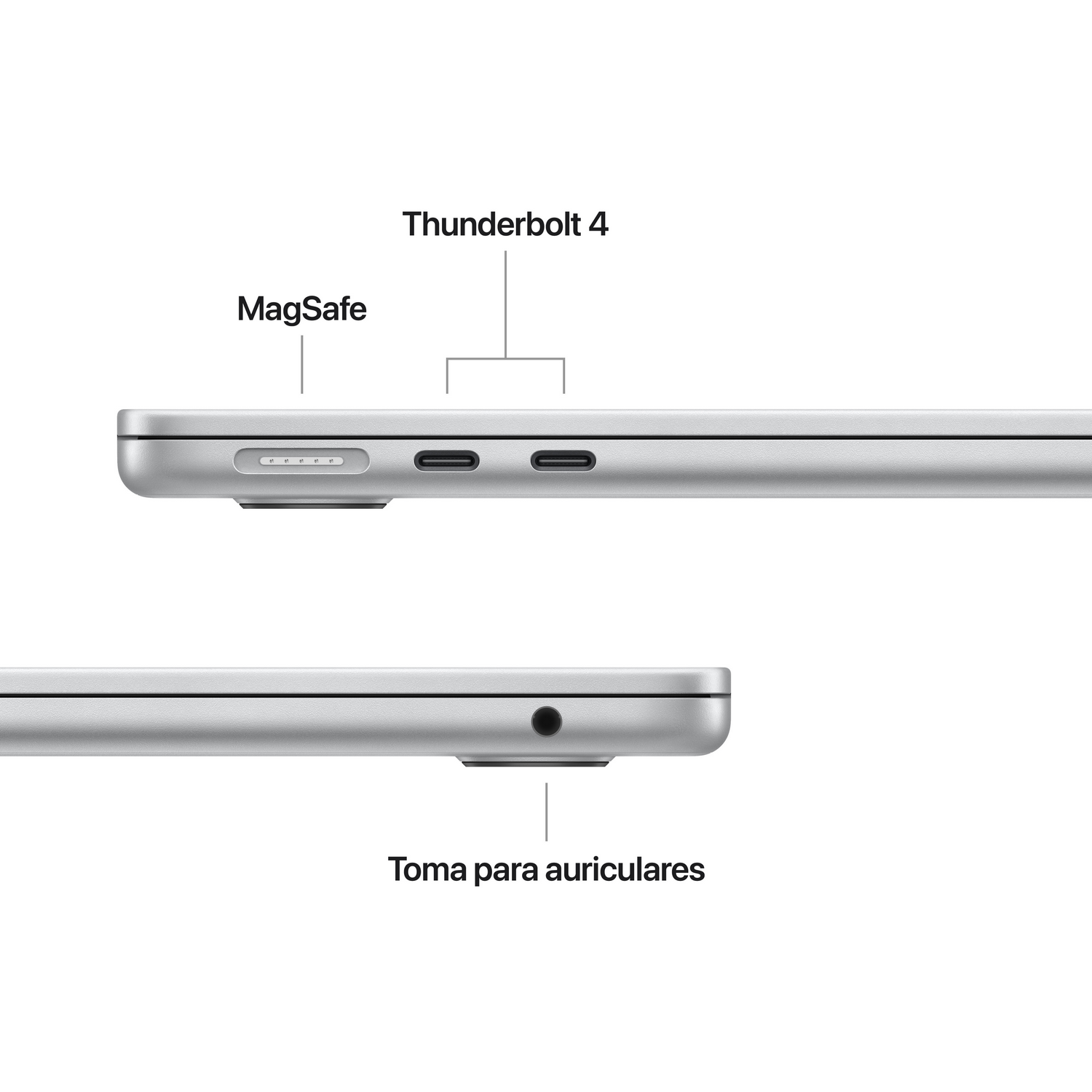 Un MacBook Pro con MagSafe, puertos Thunderbolt 4 y conector de auriculares.