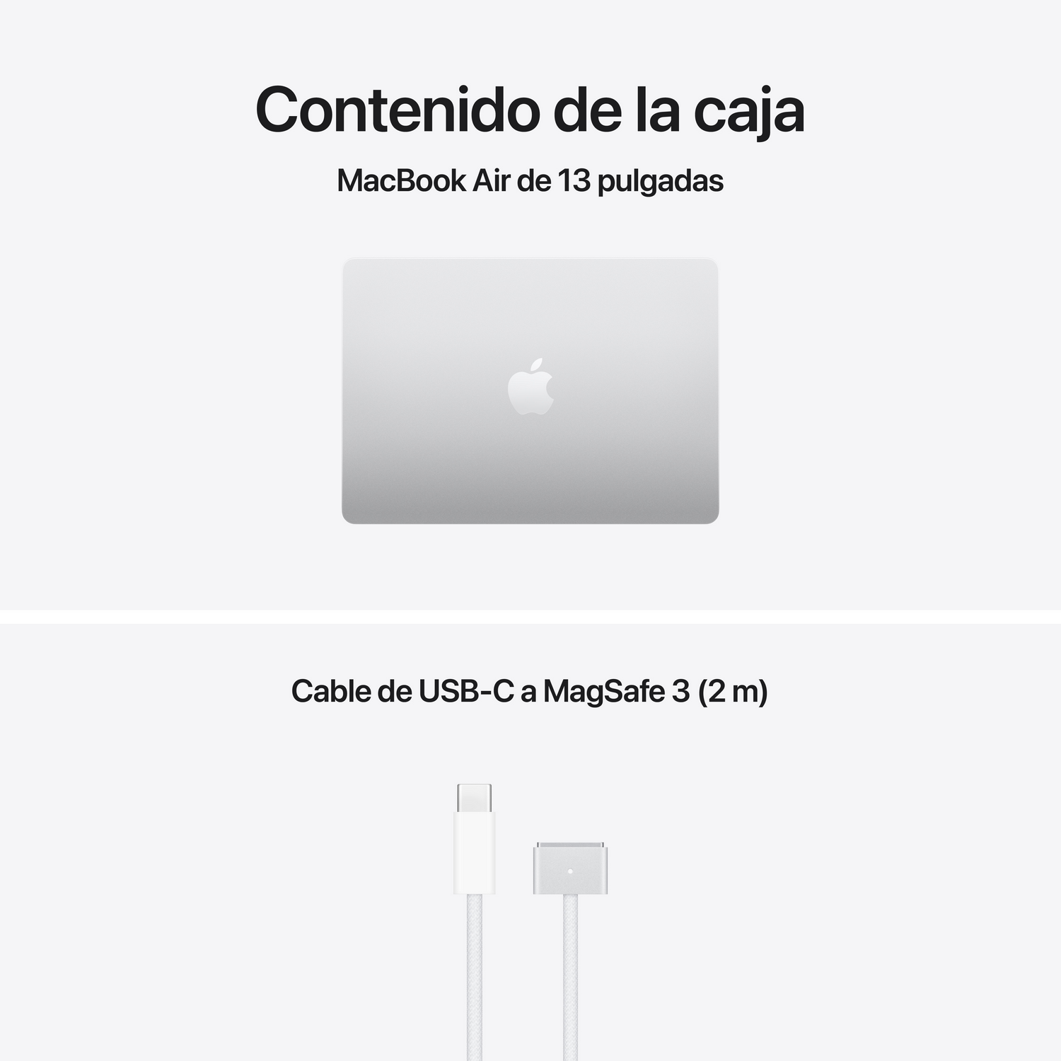 Contenido de la caja: MacBook Air (13 pulgadas) y cable USB-C a MagSafe 3.