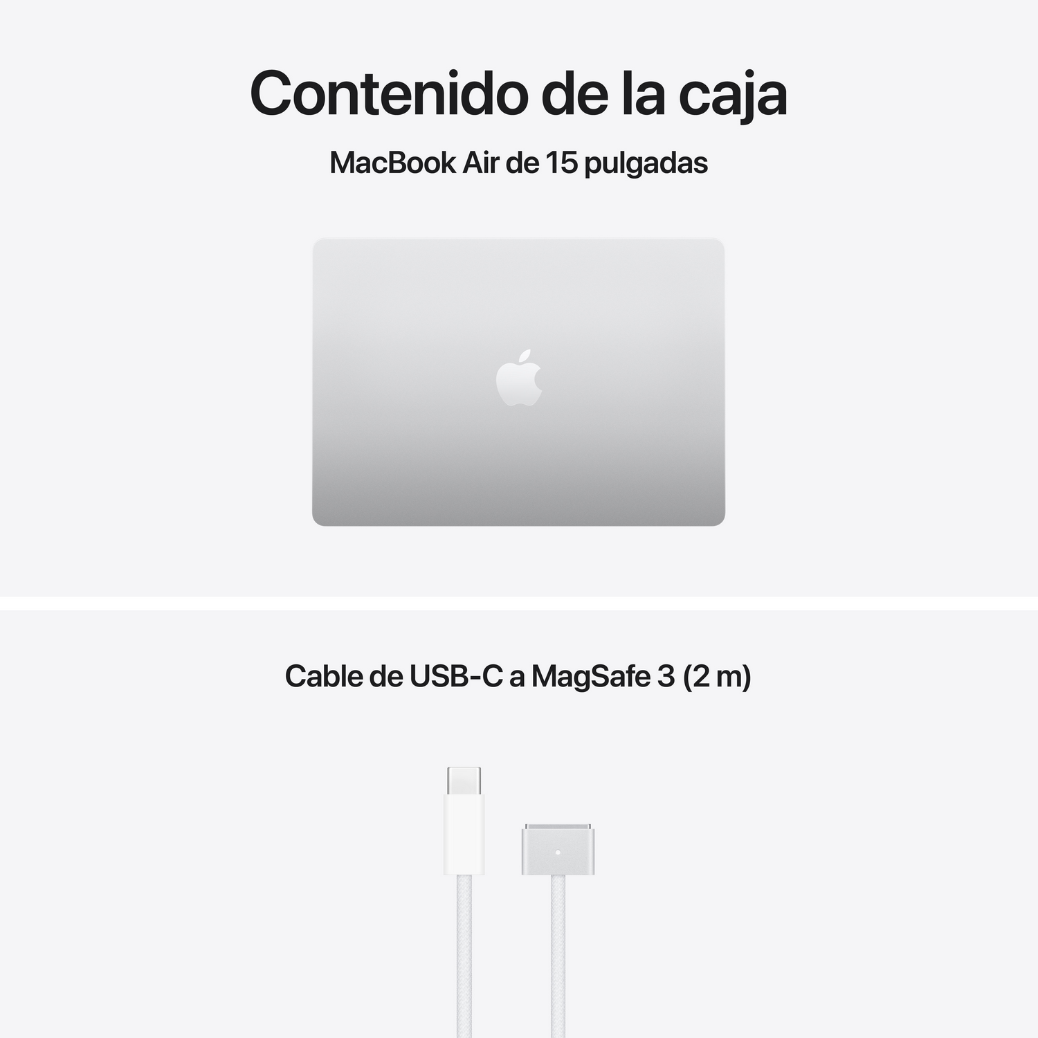 MacBook Air de 15 pulgadas y un cable USB-C a MagSafe 3.