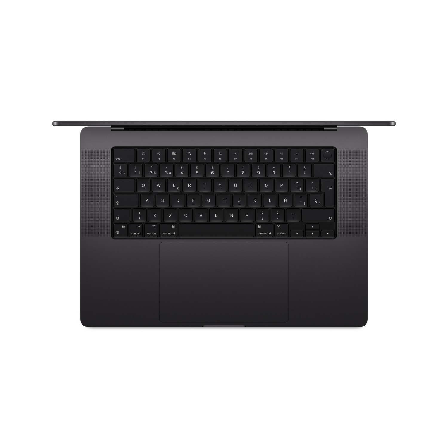 Un MacBook oscuro con la pantalla abierta, mostrando el teclado.