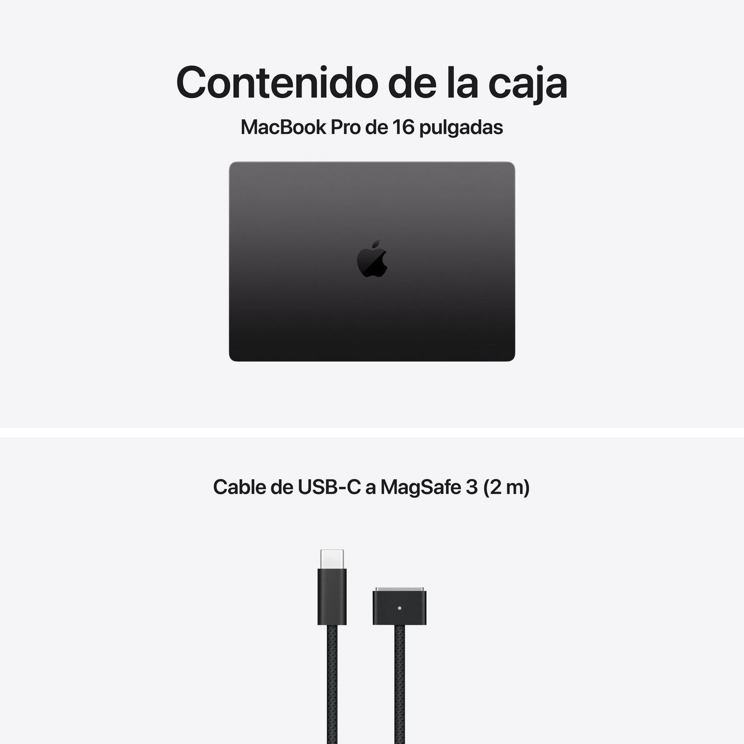 Un MacBook Pro oscuro y un cable USB-C a MagSafe 3.