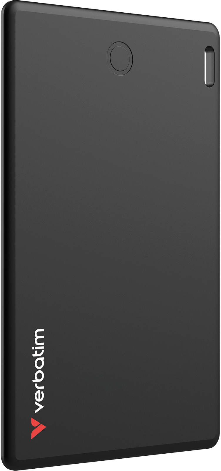 Schwarze externe Festplatte mit Verbatim-Logo.