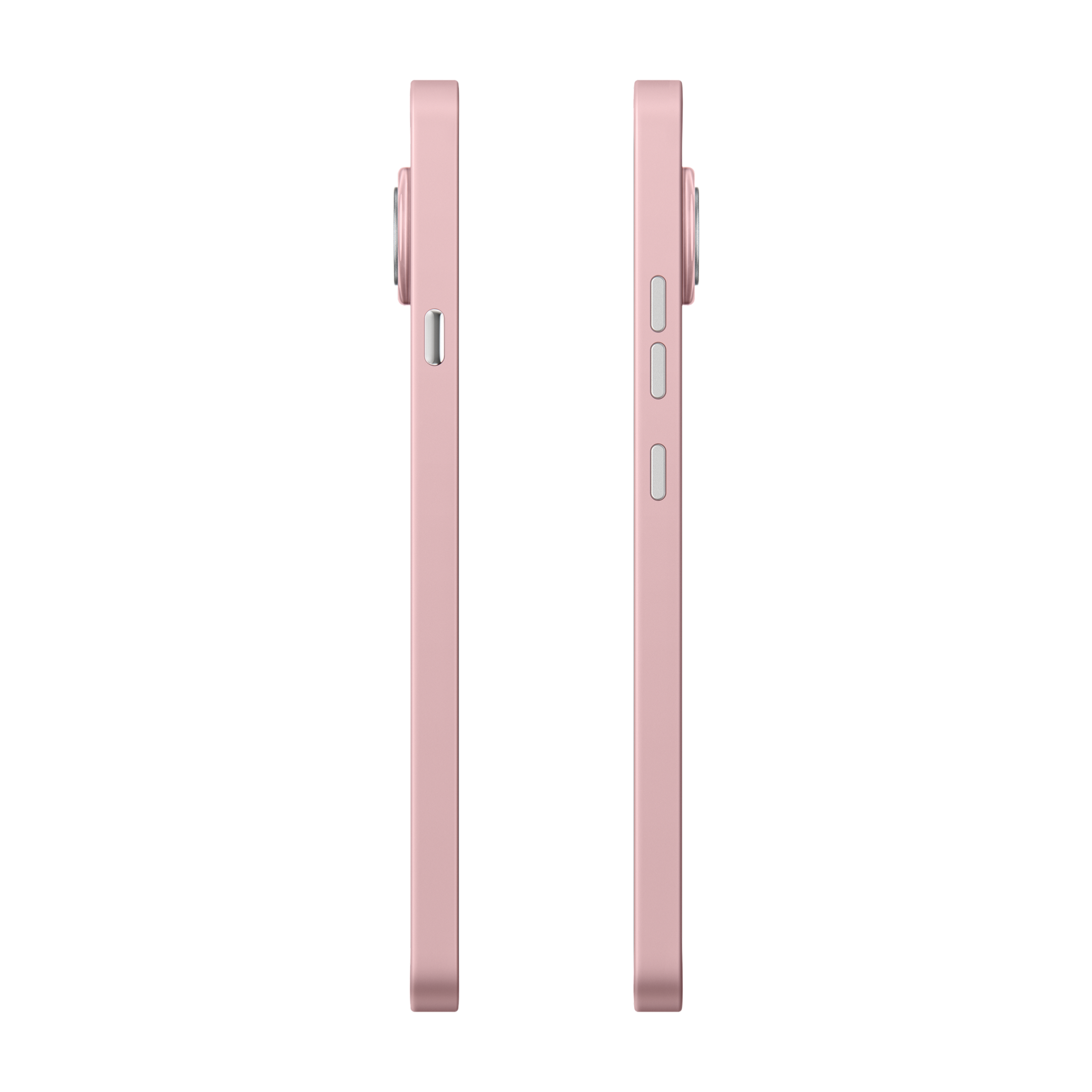 Deux coques de téléphone roses côte à côte, vues de côté.