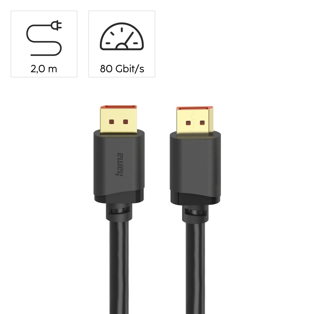 Zwei Hama-Kabel mit goldenen Anschlüssen und schwarzen
Kabeln.