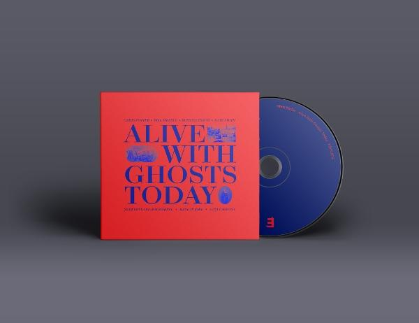 Ein rotes CD-Cover mit blauem Text und eine blaue CD daneben.
