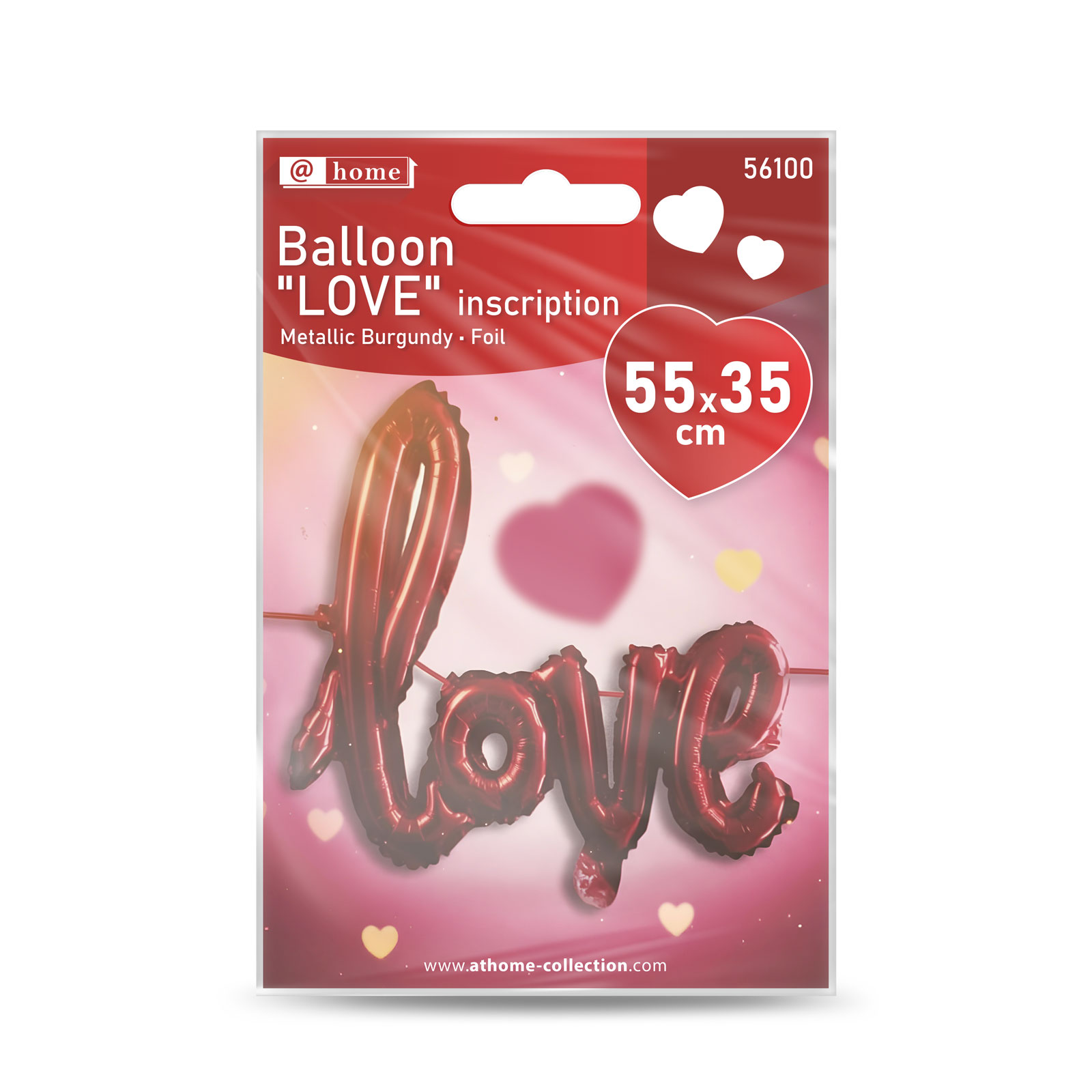 Piros "LOVE" feliratú fólia liliomok rózsaszín, szíves háttér előtt.