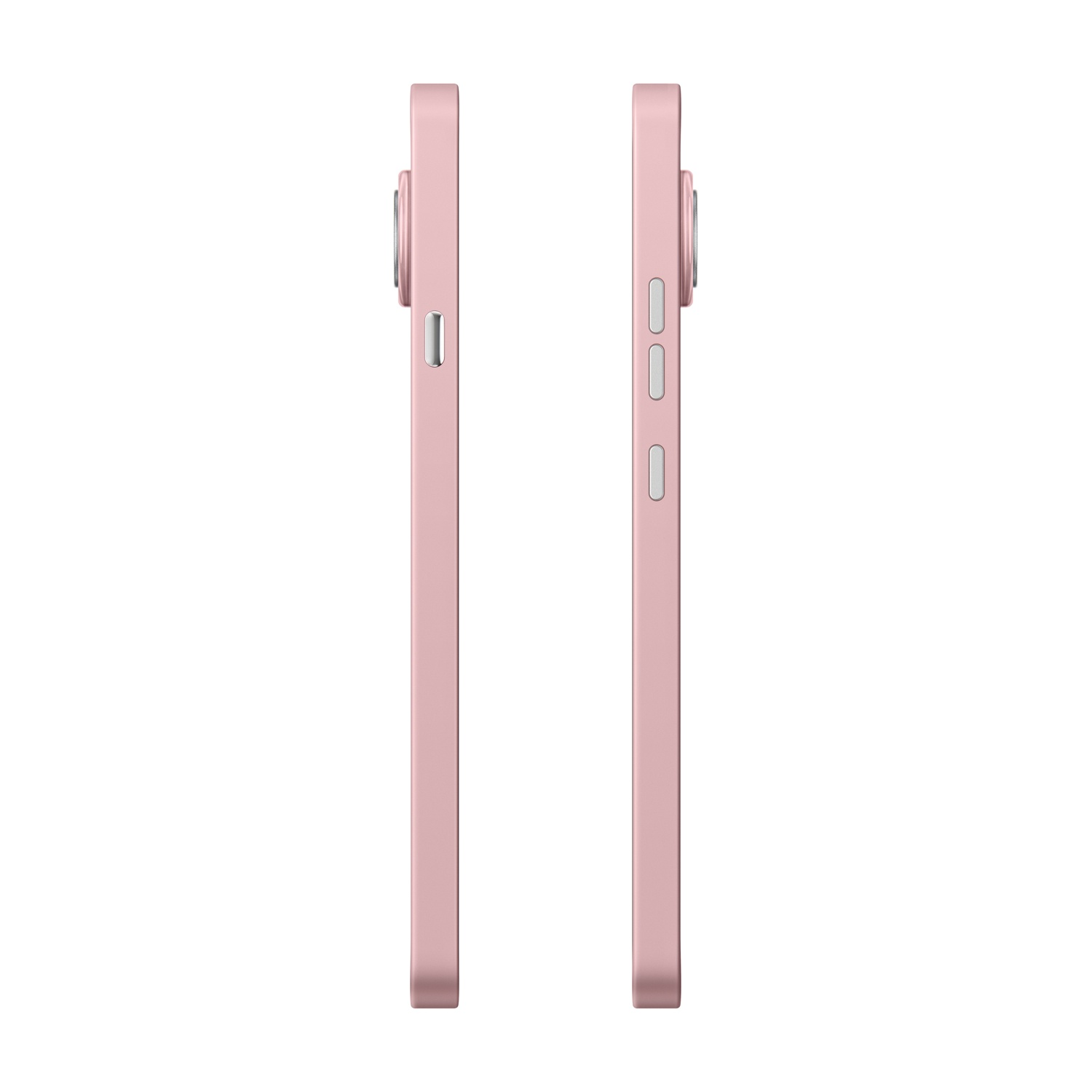 Due smartphone rosa uno accanto all'altro, visti di lato.