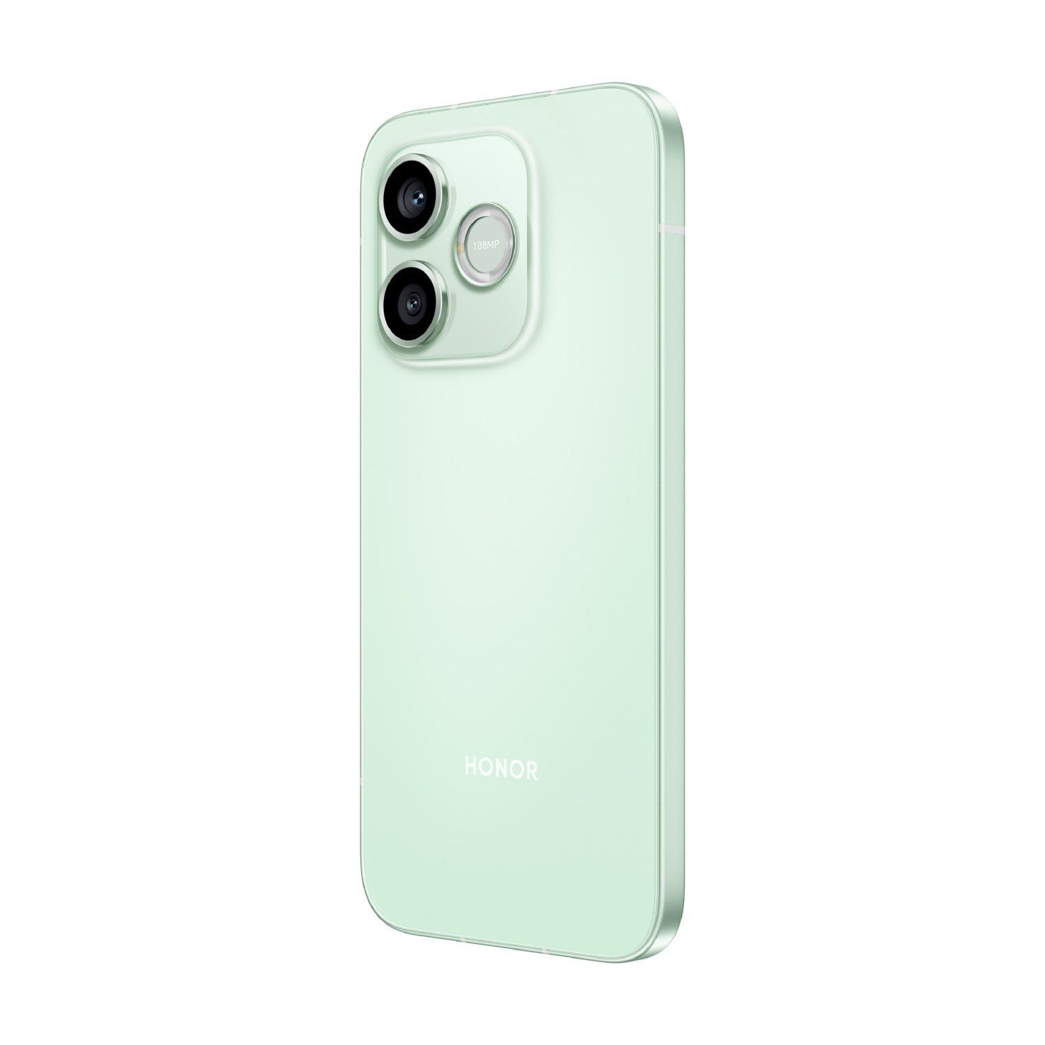 Retro di uno smartphone verde chiaro con tre fotocamere e logo HONOR.