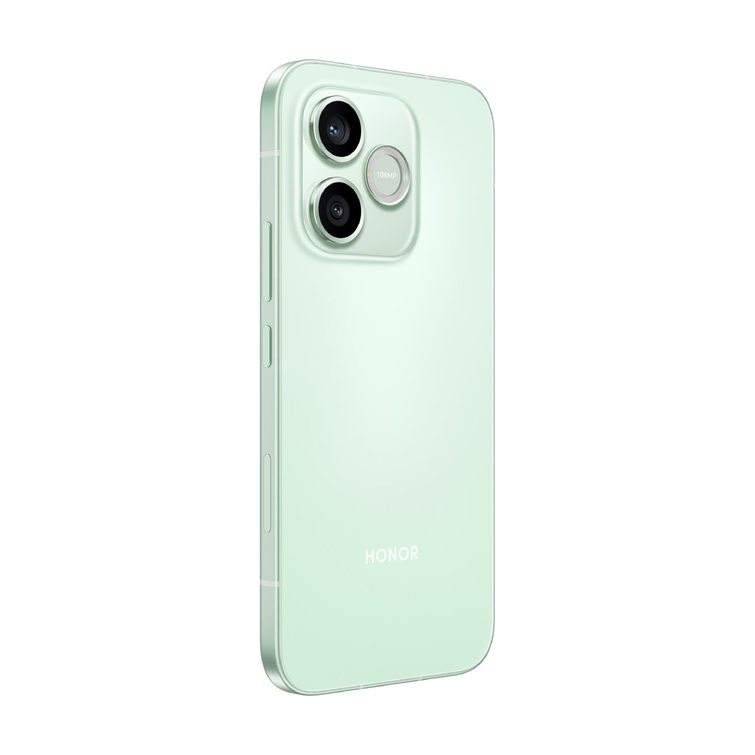 Uno smartphone verde chiaro con tre obiettivi sulla parte posteriore.