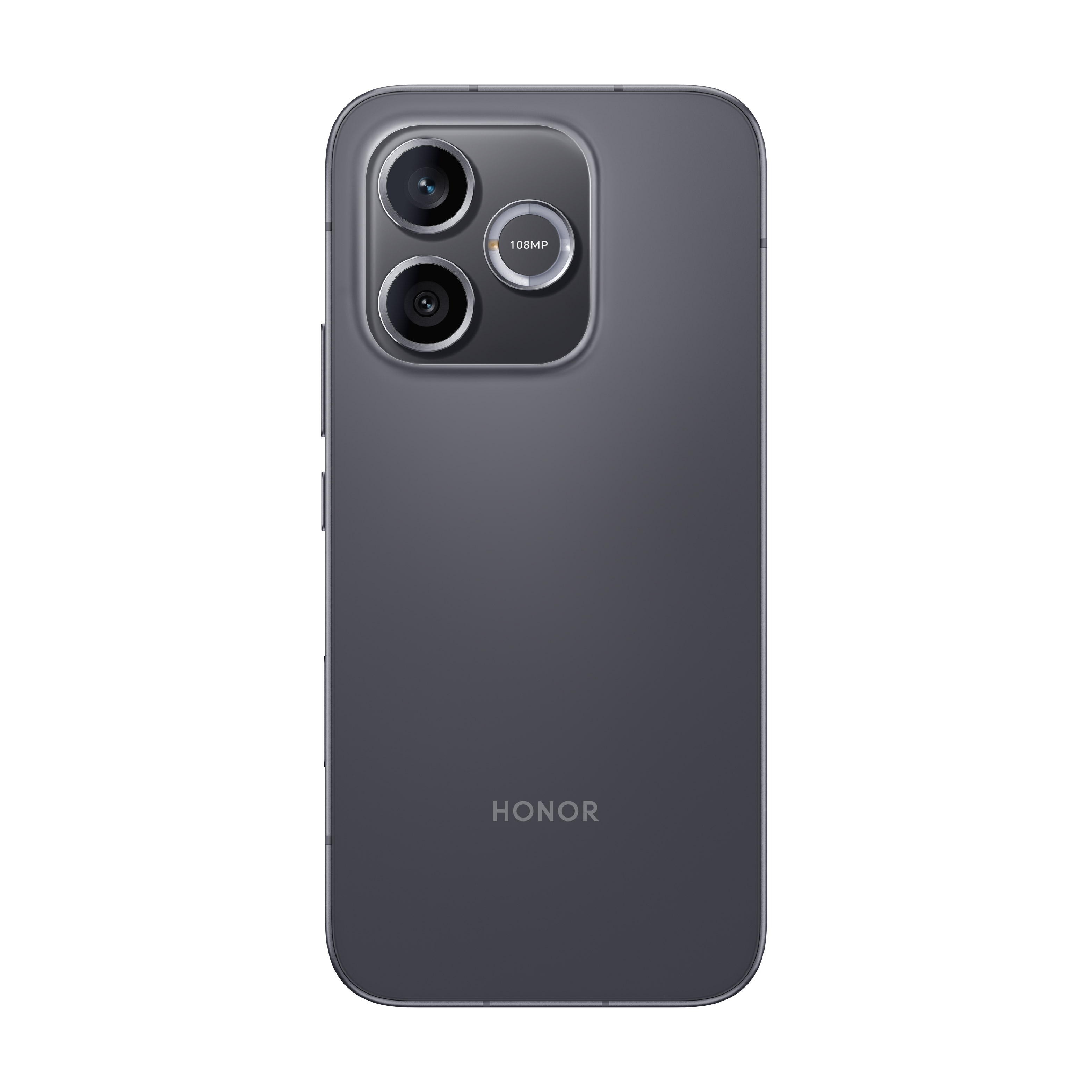 Retro di uno smartphone HONOR grigio con tre fotocamere ed etichetta 108MP.
