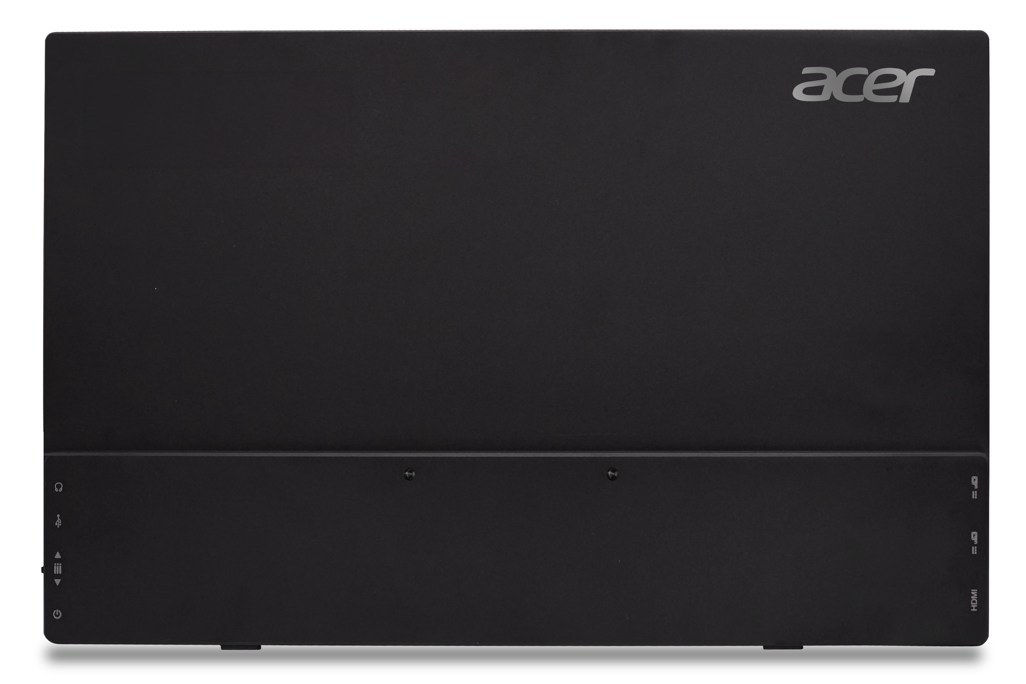 Schwarzer Acer Laptop, geschlossen, mit Anschlüssen und Logo.